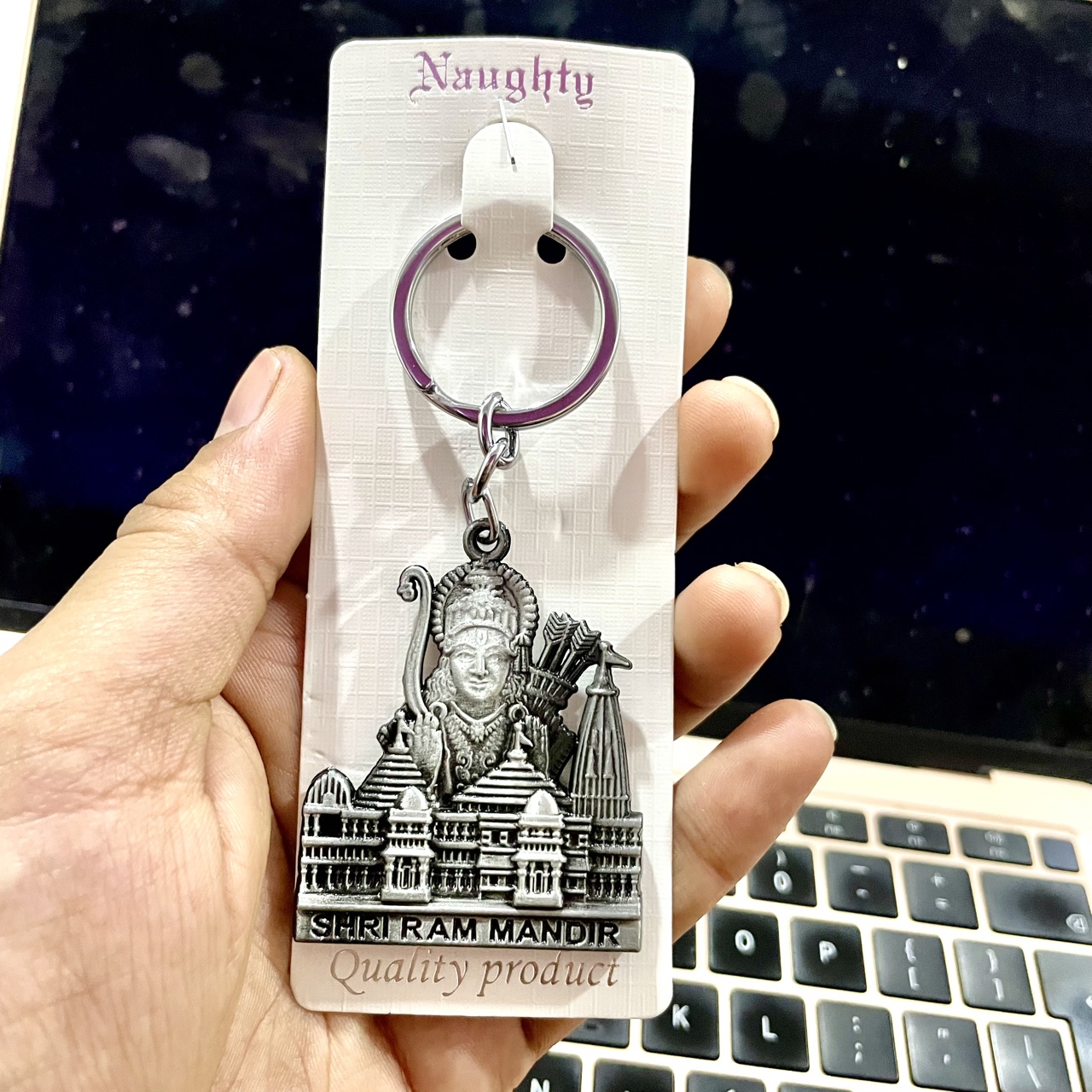 Shri Ram Mandir Keychain | Double-Sided Metal Keychain - Anti-Rust Keyring for Bike, Car, Home, and Office | Bhagwan Series Collection