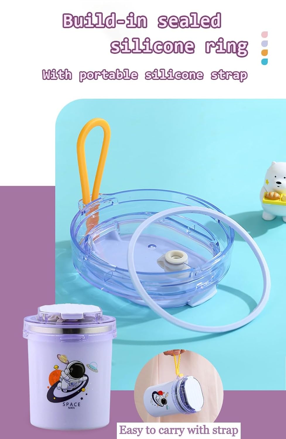 Stainless Steel Kids Lunch Box Soup Cup Thermos with Spoon and Straw – Insulated Food Jar for Hot & Cold Food, Soup, and Lunch, Perfect Gift for School and Travel