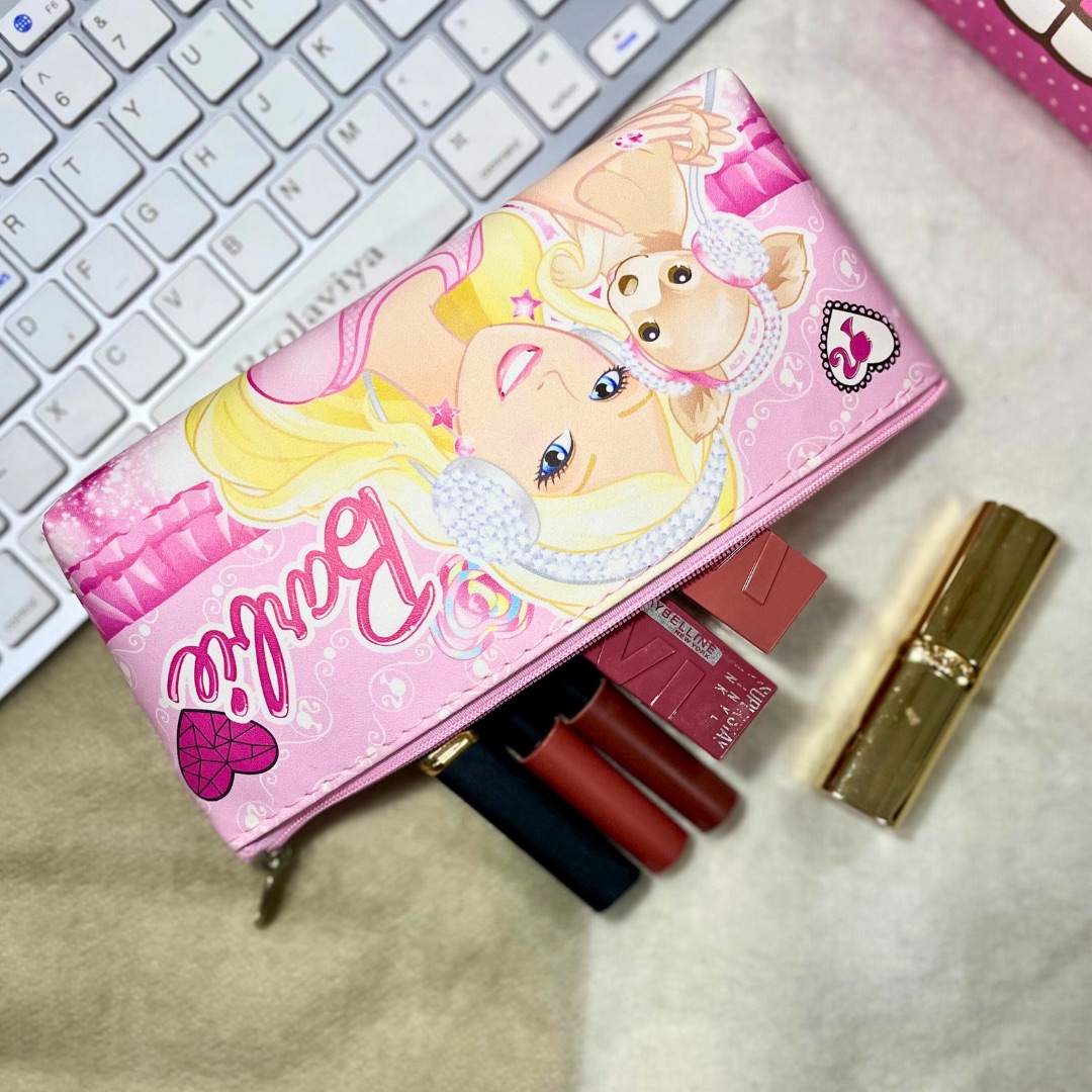 Single Zip Imported Pink Barbie Pencil Case / Pencil Bag for girls