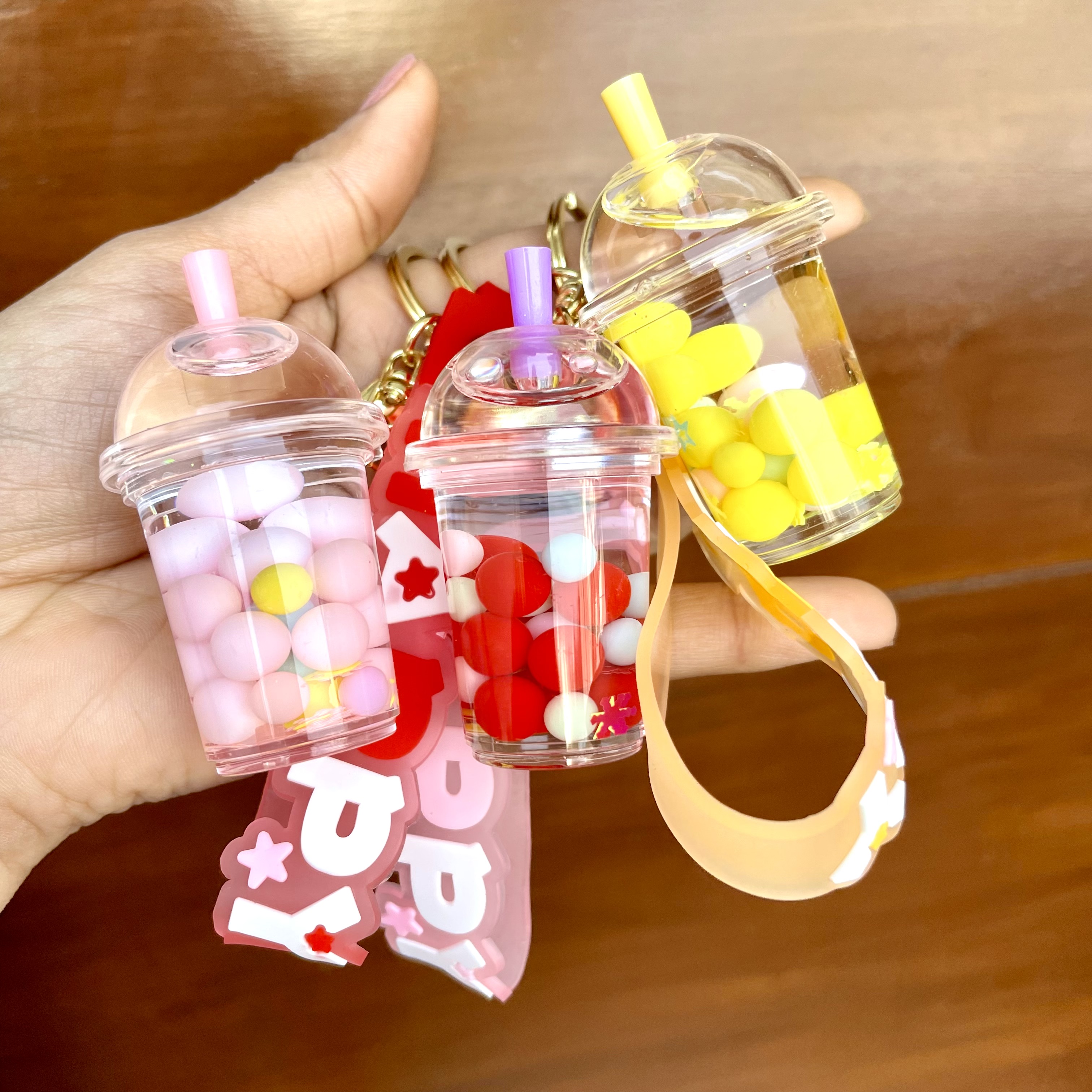 Bubble Keychain with Happy Strap –Cute Boba Cup Keyring | Cute Accessories, bag charm for Girls - Pack of 1 - Random Color