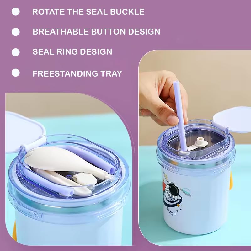 Stainless Steel Kids Lunch Box Soup Cup Thermos with Spoon and Straw – Insulated Food Jar for Hot & Cold Food, Soup, and Lunch, Perfect Gift for School and Travel