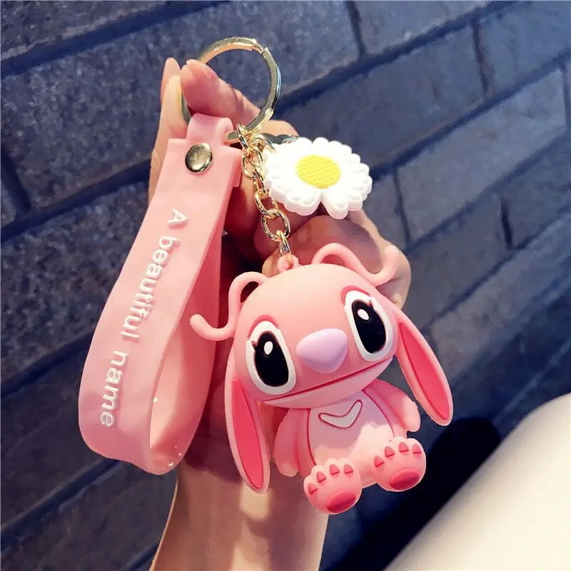 Cute 3D Stitch Bunny Keychain | Keyring with Flower Charm | Perfect for decorating Bags, Keys, Pencil Pouches, or Gifting