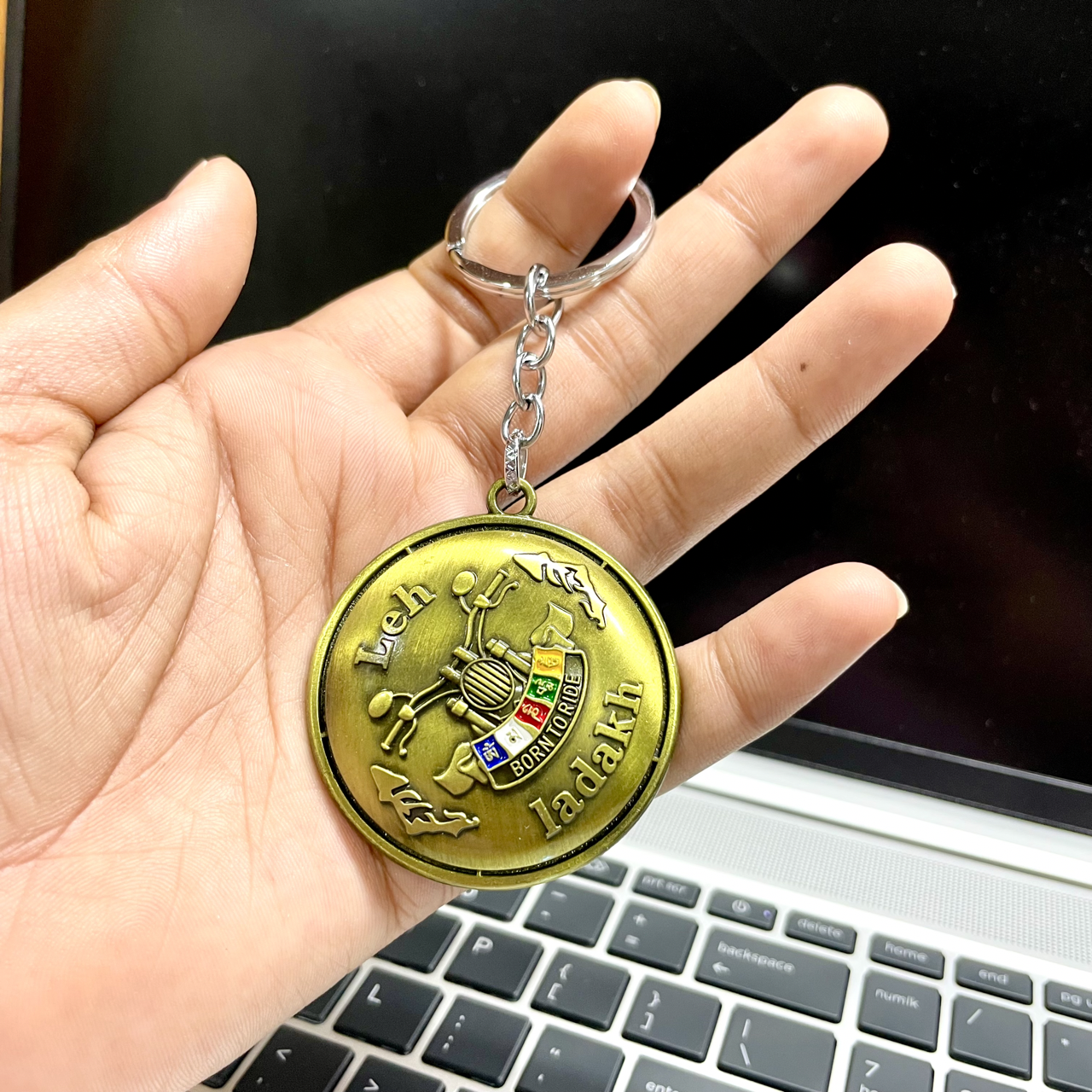 Vintage Tibetan Design Keychain Ladakh Bike | Rotating Spinning Metal Keychain | Perfect Keychain For Car, Bikes | Keychain for Boys, Men