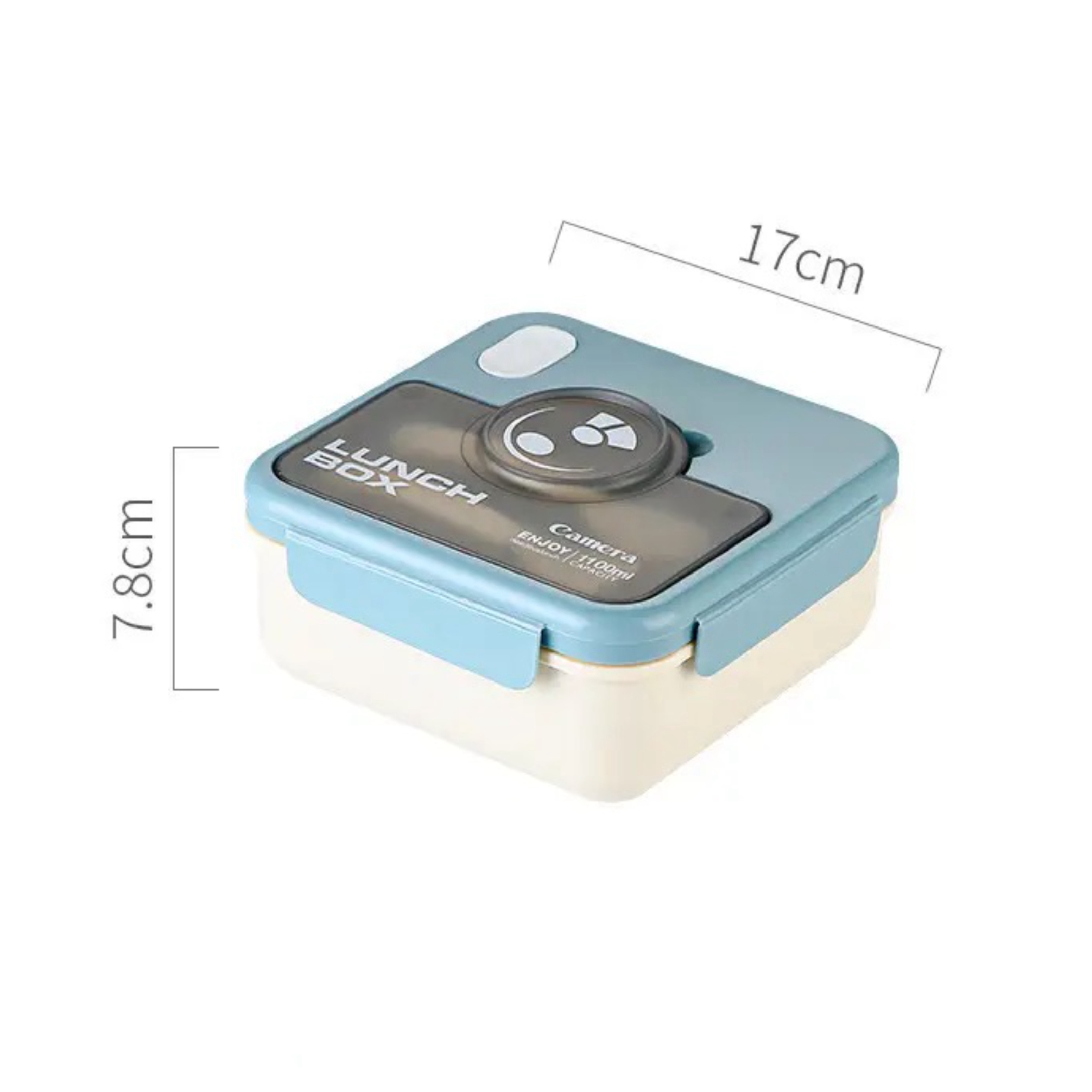 Square Camera-shaped Lunch Box with Fork + spoon – 1100ml | Microwave, Dishwasher, Freezer Safe | Leak-proof & BPA-Free
