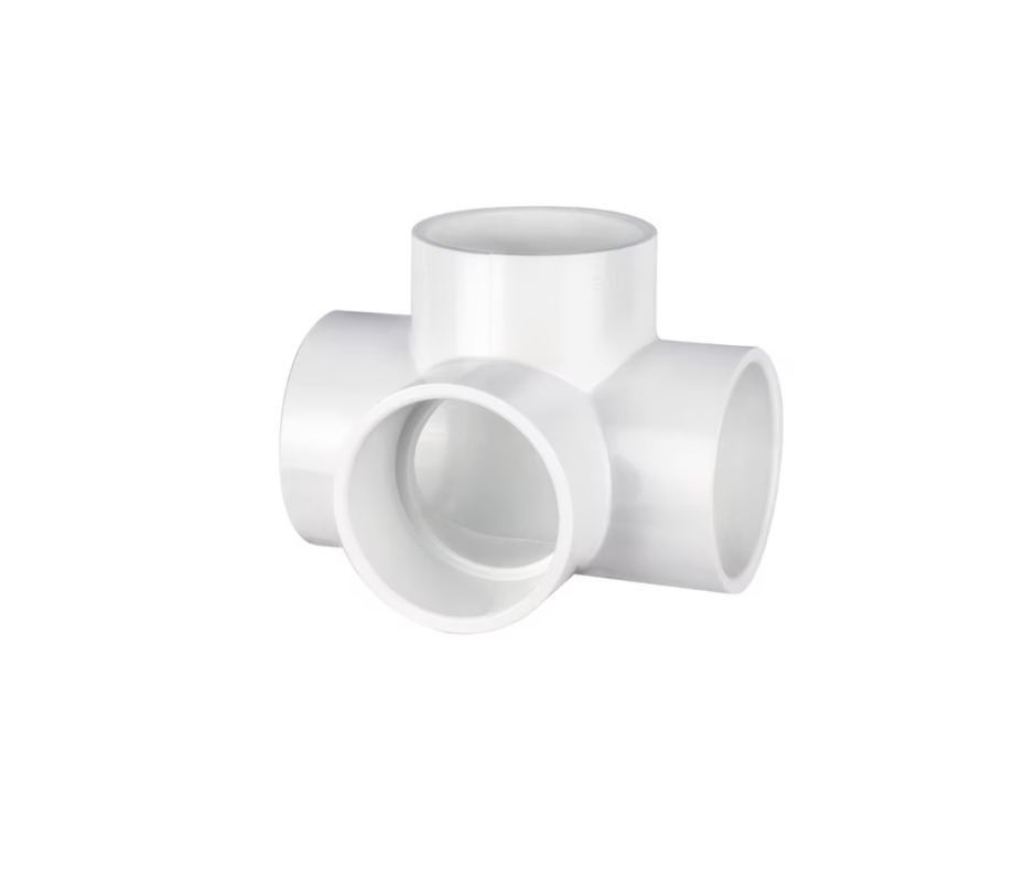 Four-way PVC cross connector for piping systems