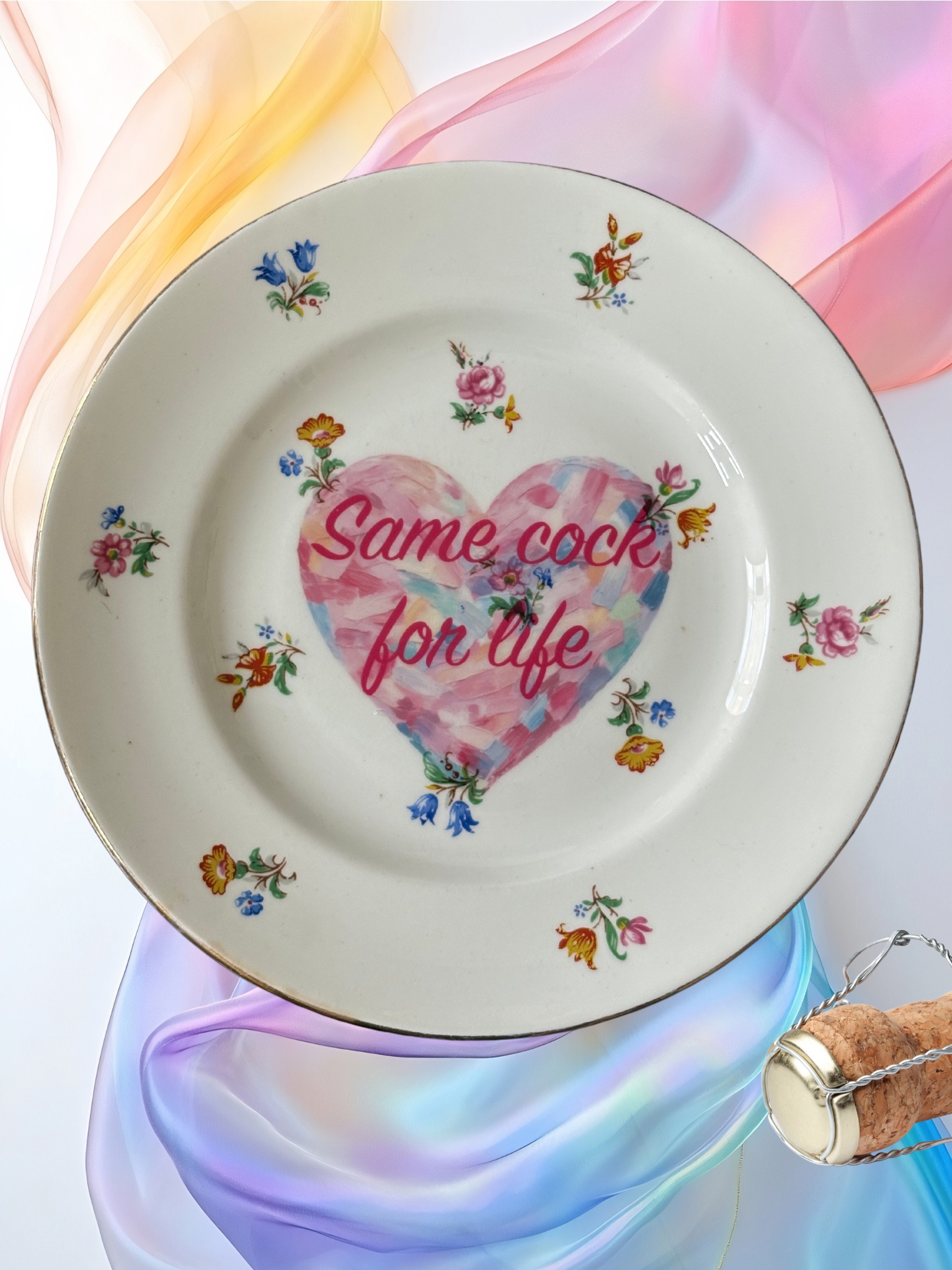 Same Cock for Life - Vintage China Plate