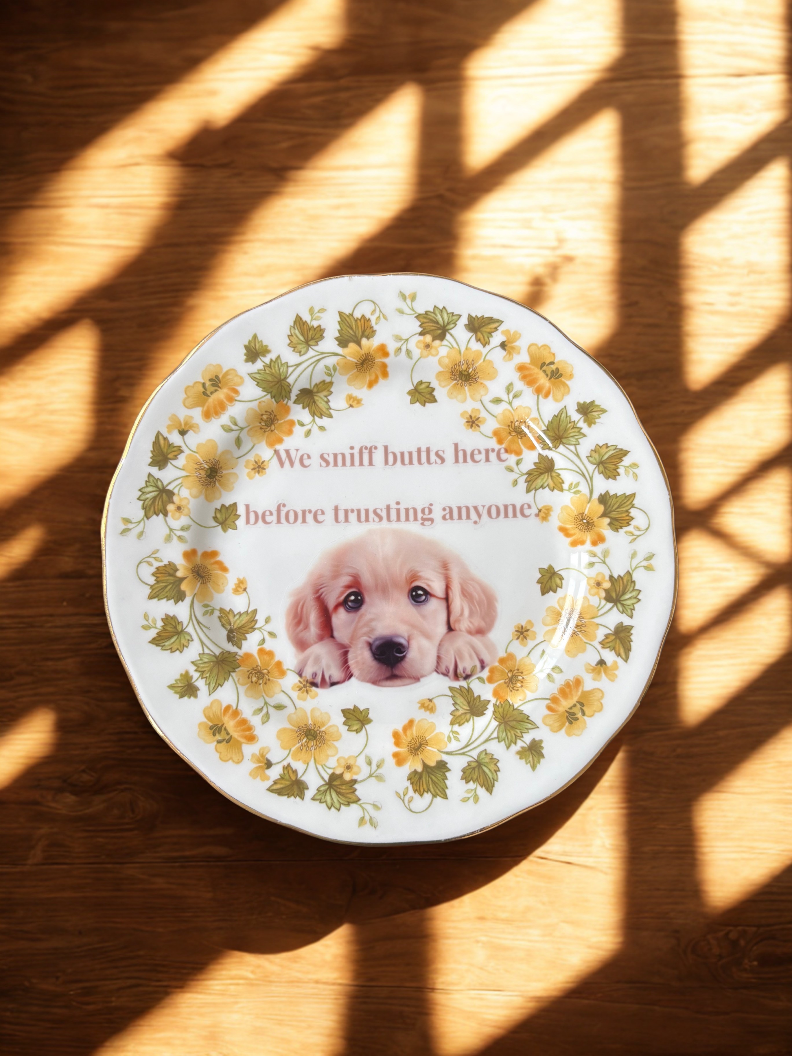 We Sniff Butts - Vintage China Plate