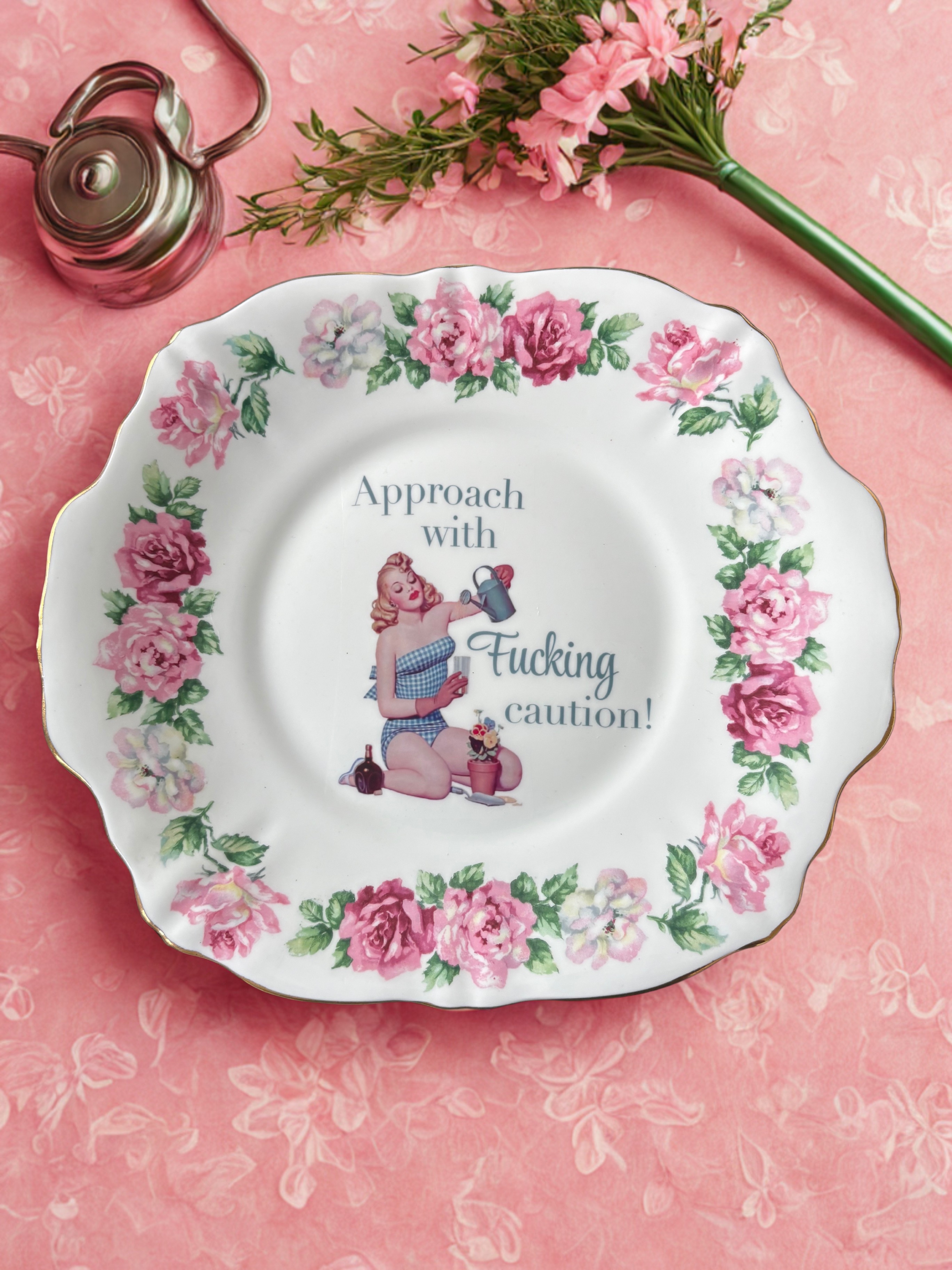 Approach with Fucking Caution - Vintage China Plate
