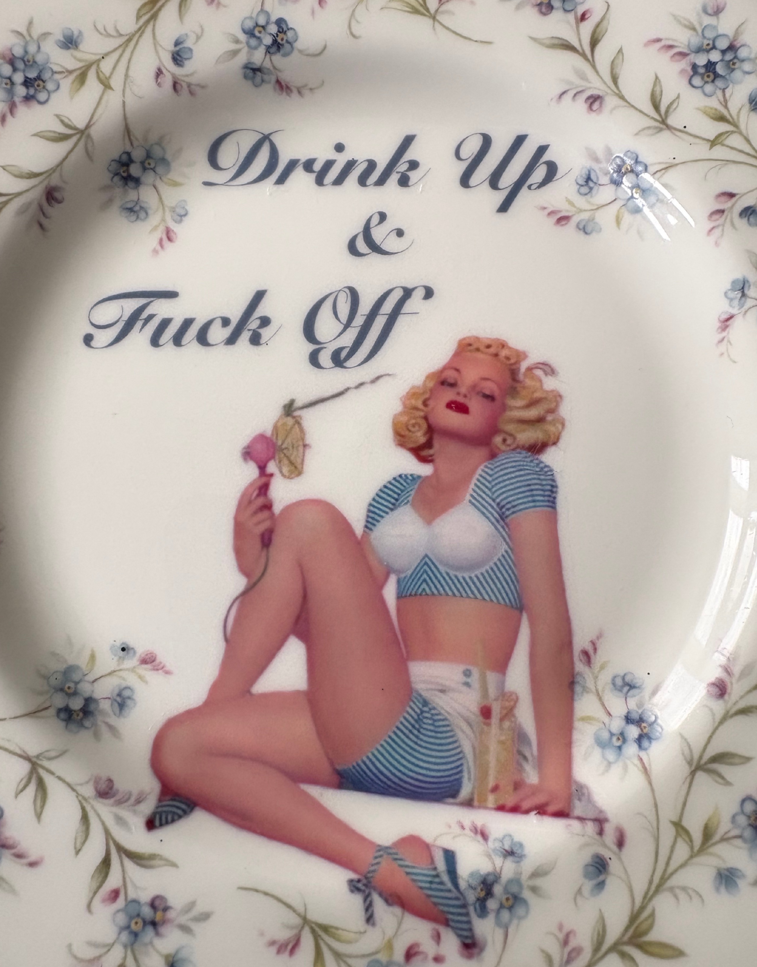 Drink up & Fuck Off - Vintage China Plate
