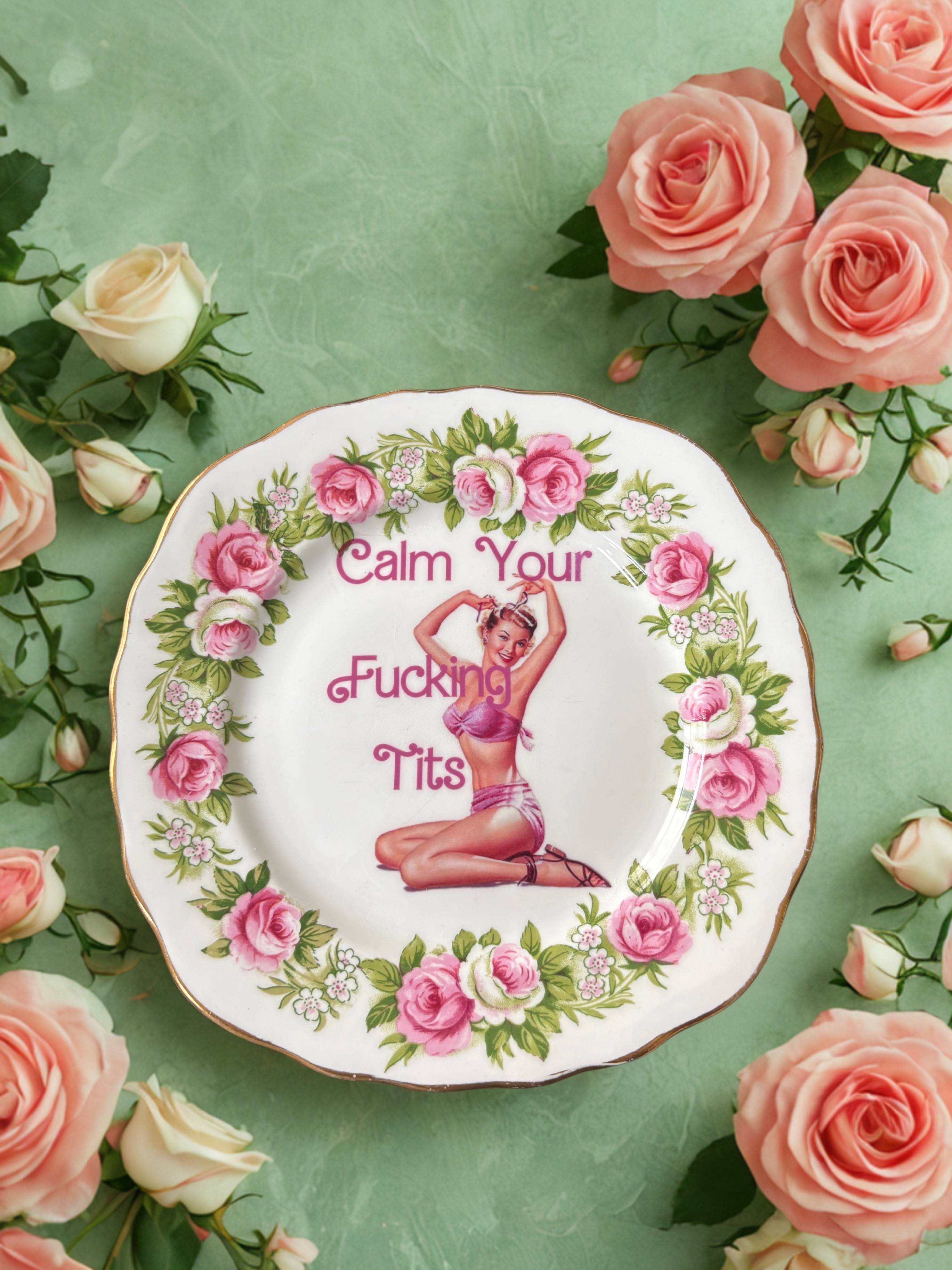 Calm Your Fucking Tits - Vintage China Plate