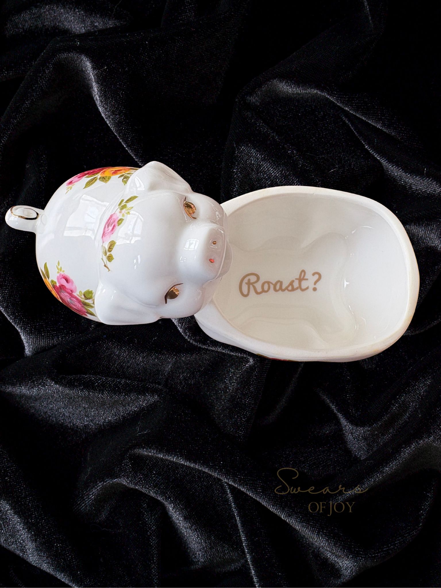 Vintage Floral Pig Trinket Pot - Roast? 