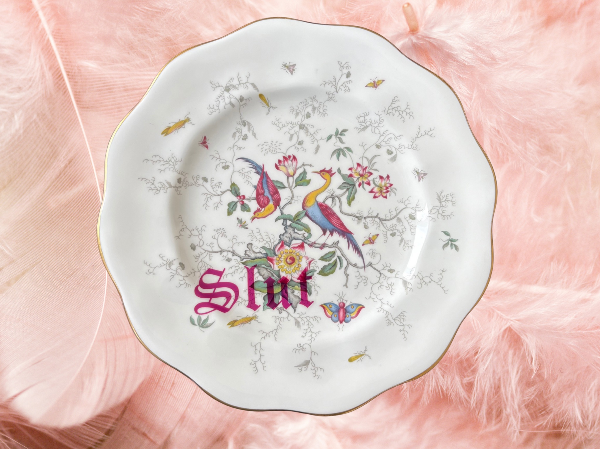 Vintage Bird & Butterfly Plate – Slut