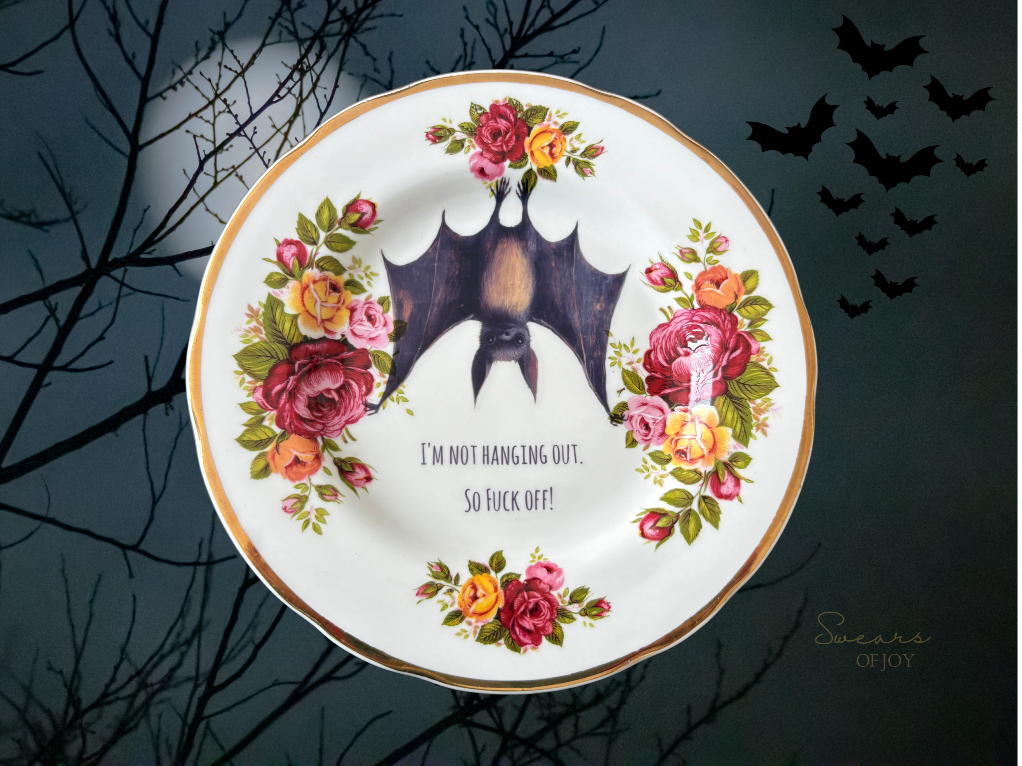 Vintage China Plate – I'm Not Hanging Out. So Fuck Off!