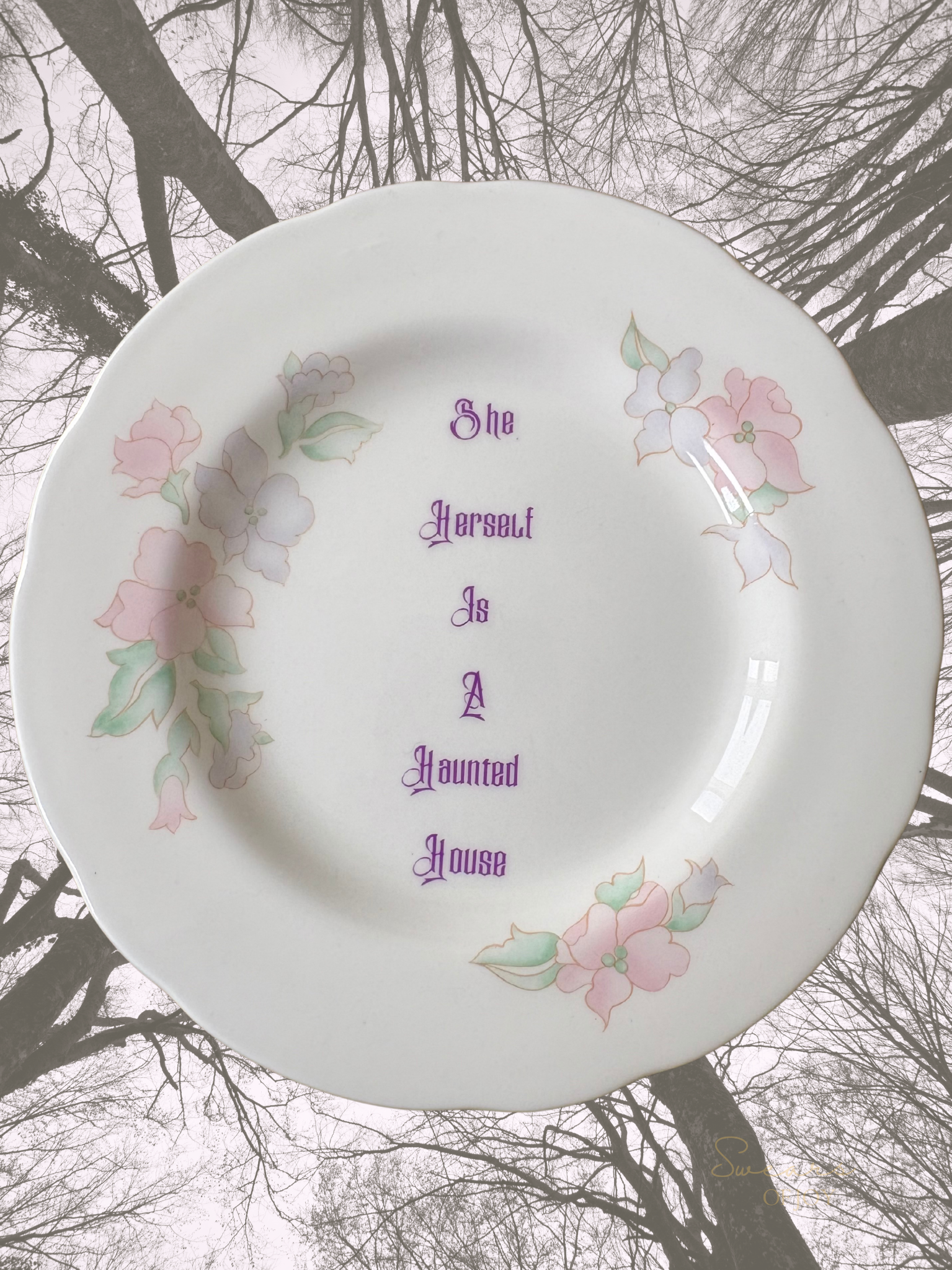 Vintage China Plate – She herself is a haunted house