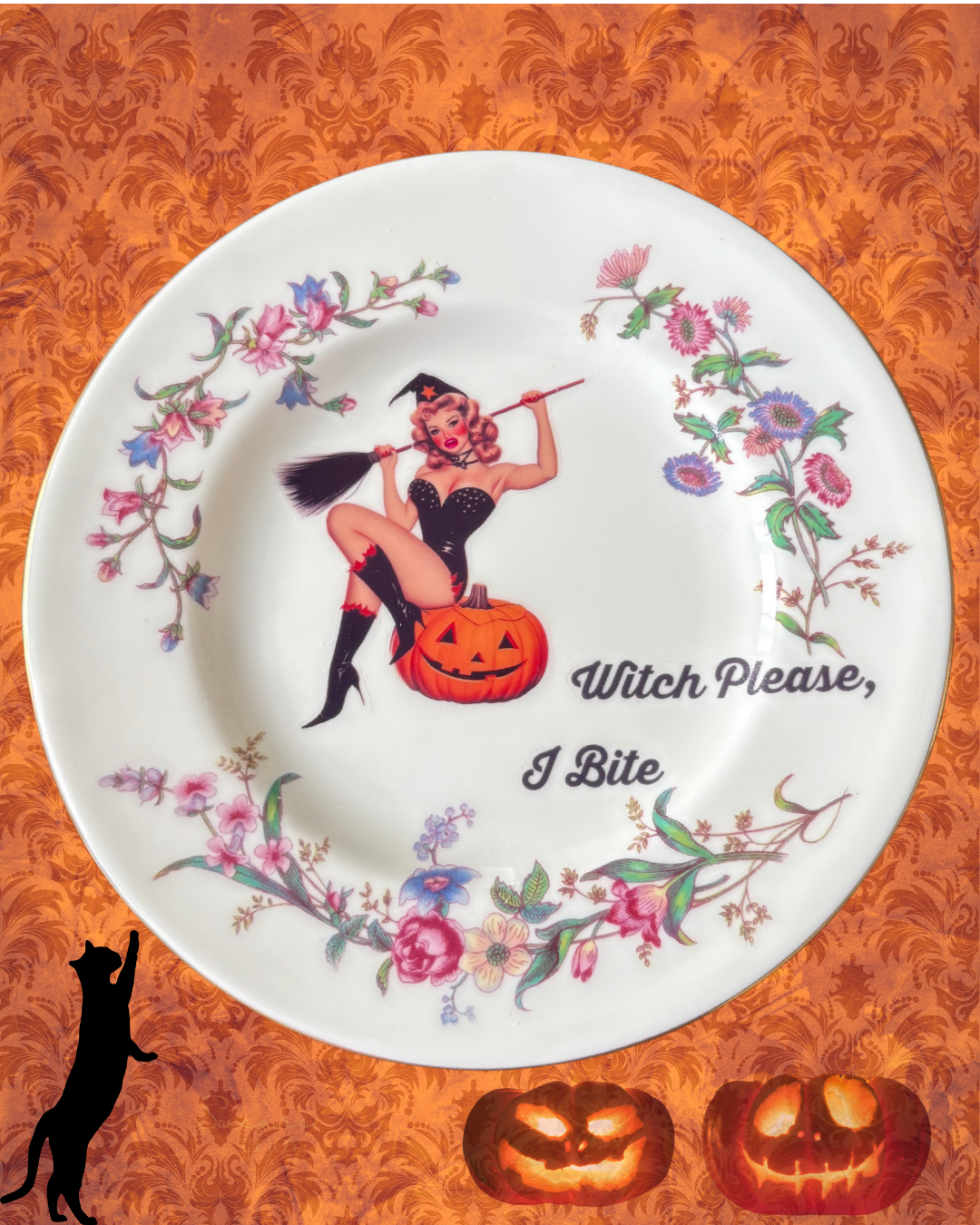 Vintage China Plate – Witch Please, I Bite