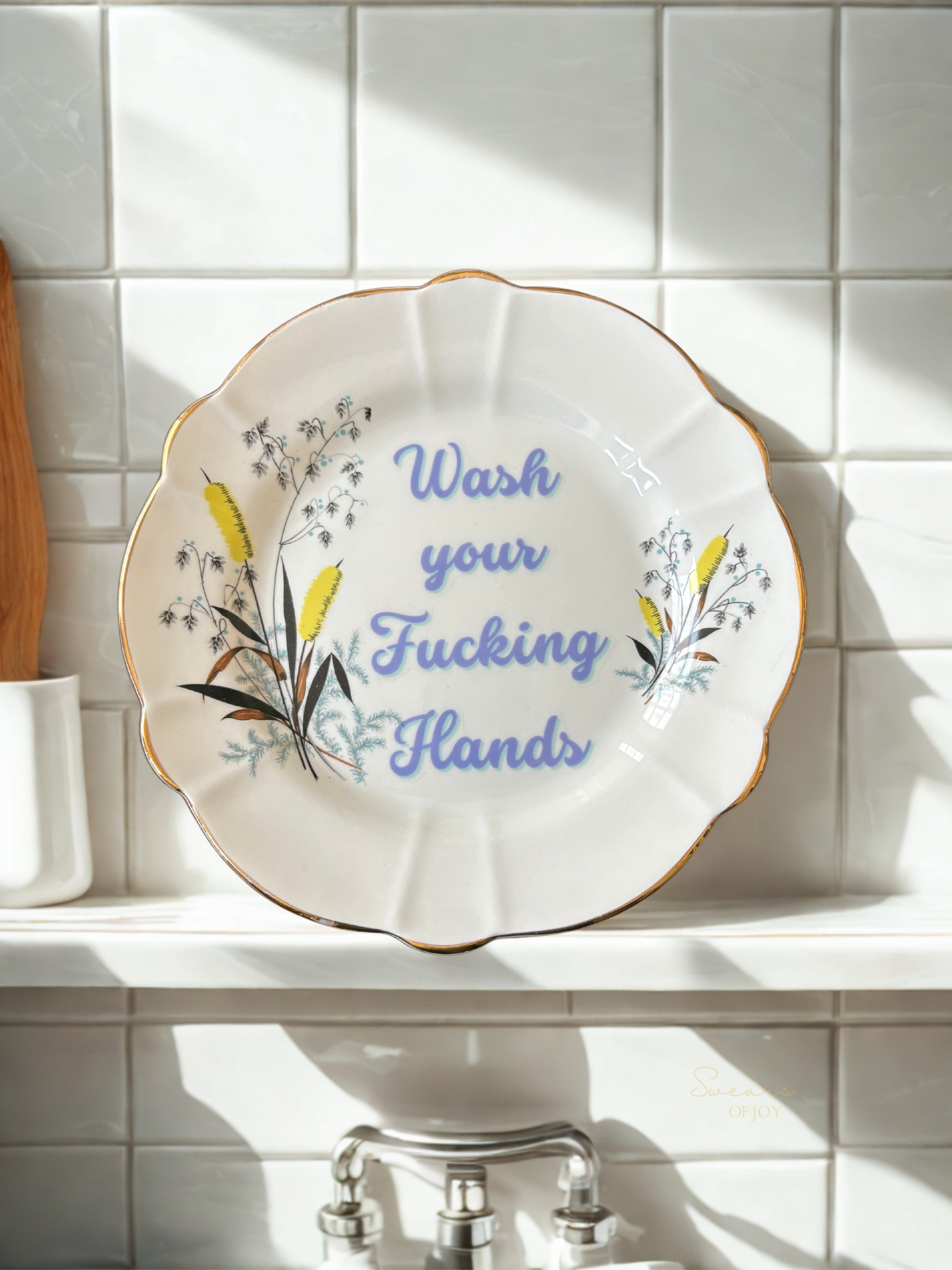 Wash Your Fucking Hands - Vintage China Plate
