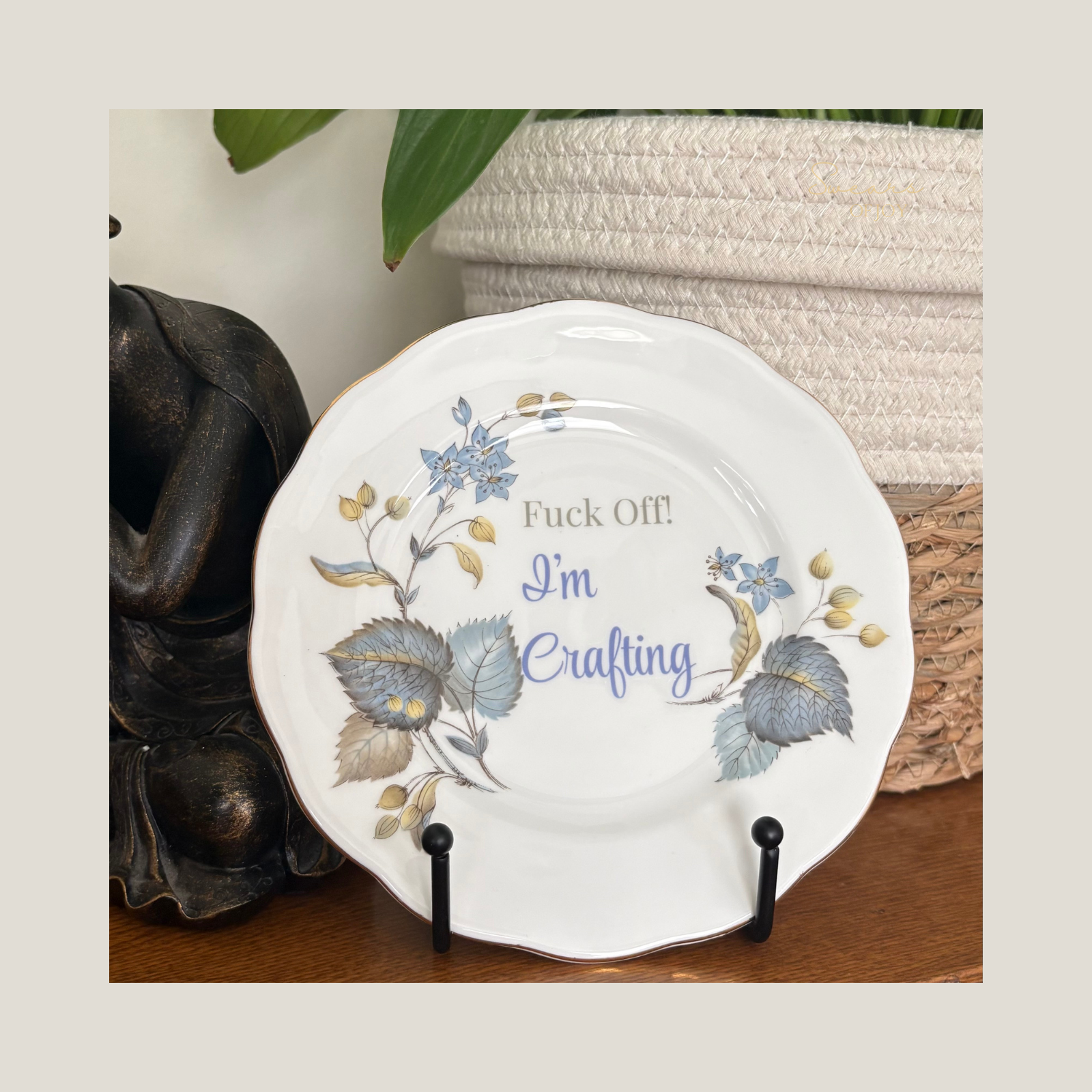 Fuck Off! I’m Crafting – Vintage Floral China Plate
