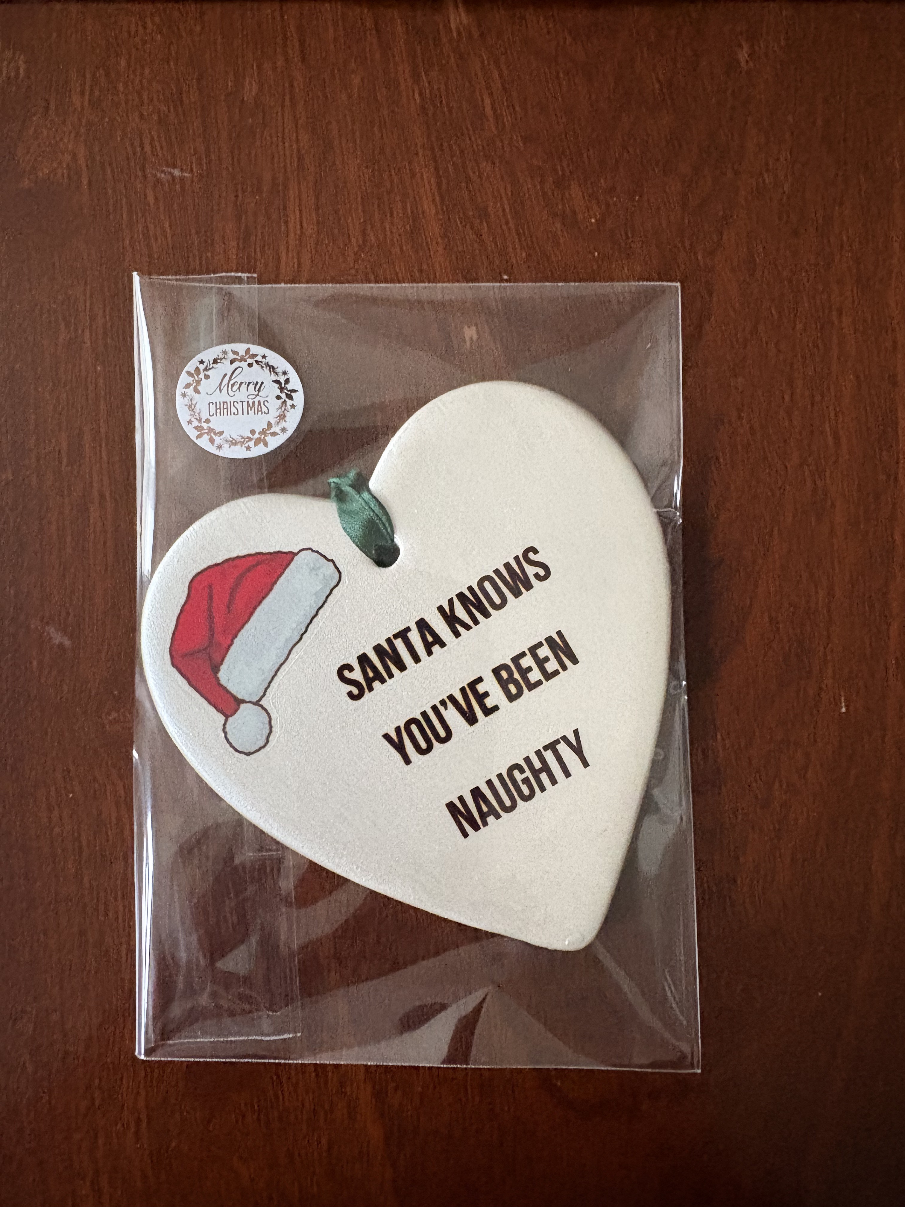 Santa know's you've been naughty - Pearl White Heart Bauble