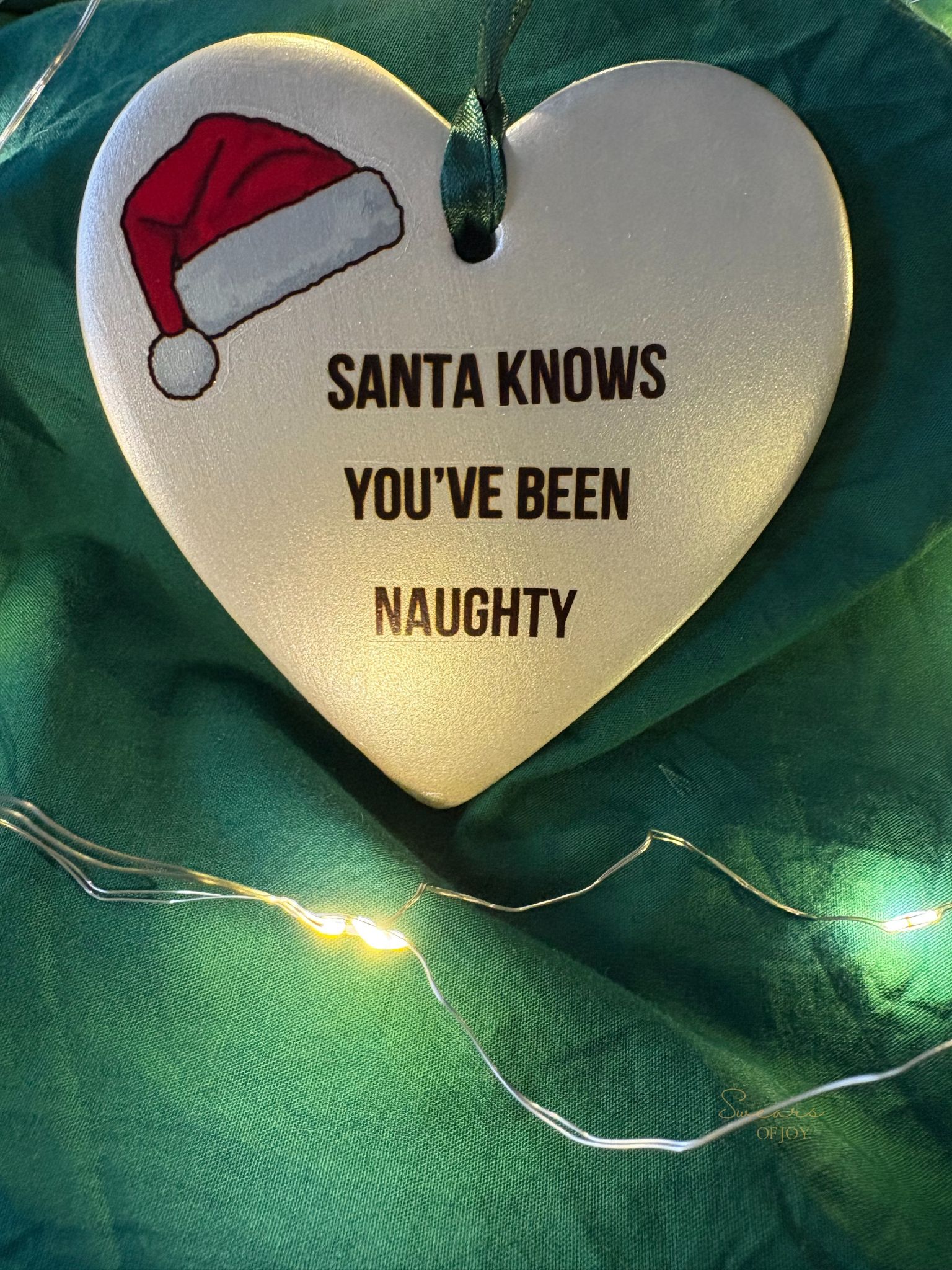 Santa know's you've been naughty - Pearl White Heart Bauble