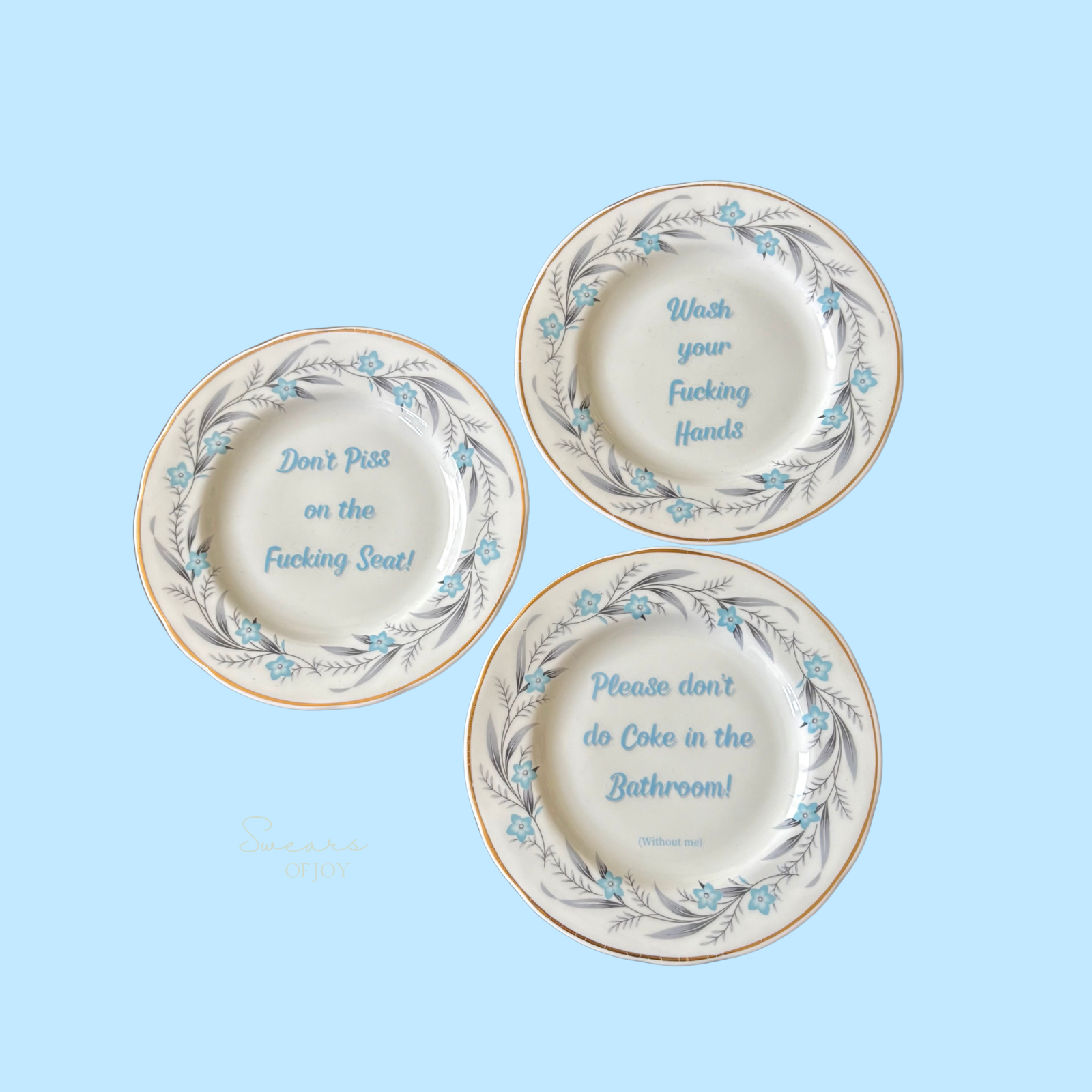 Bathroom Rules Trio – Wash Your/Don’t Piss/Please Don't | Vintage Plate Trio