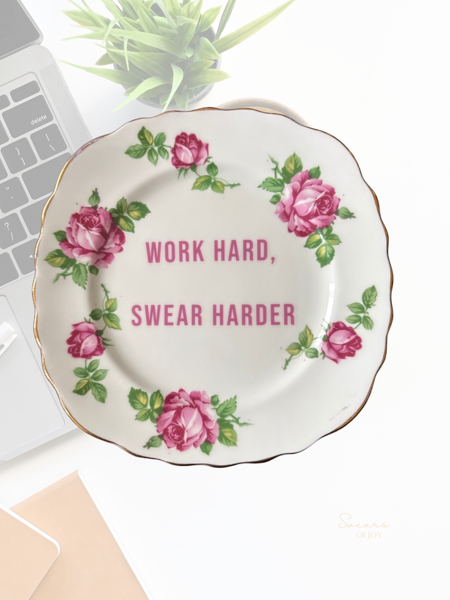 Work Hard, Swear Harder - Vintage China Plate