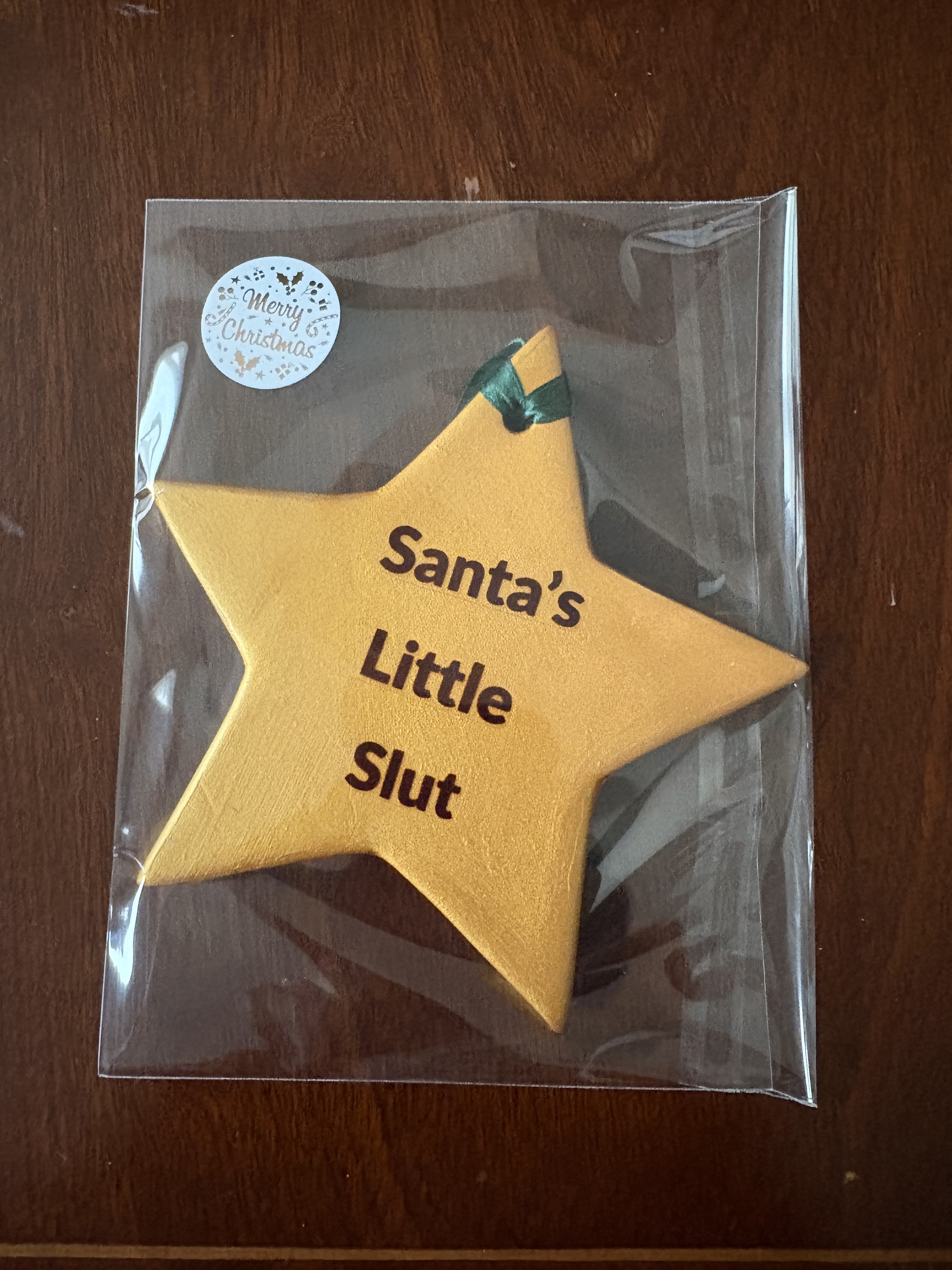 Santa's Little Slut - Gold Star Bauble