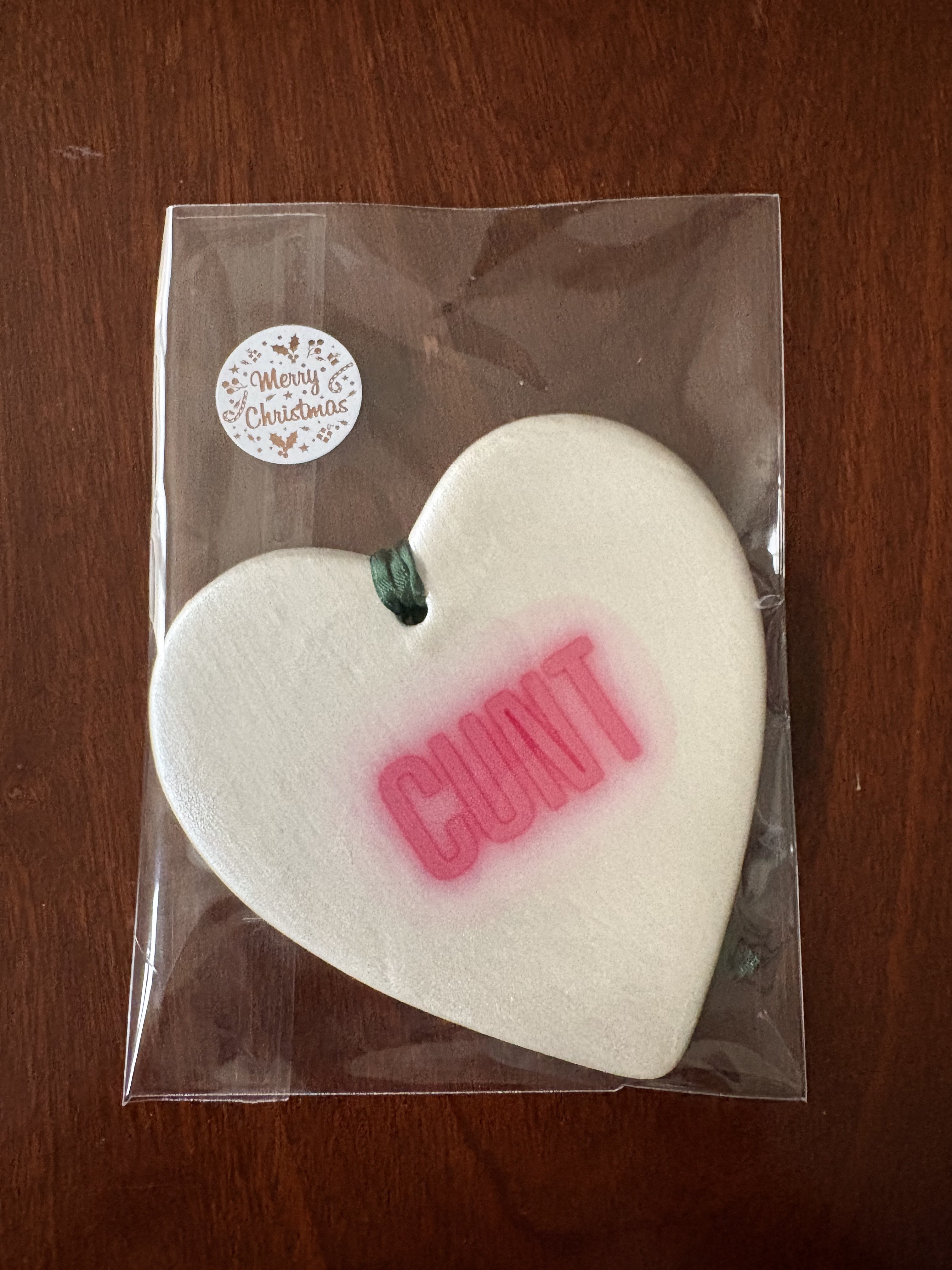 Cunt - Pearl White Heart Bauble