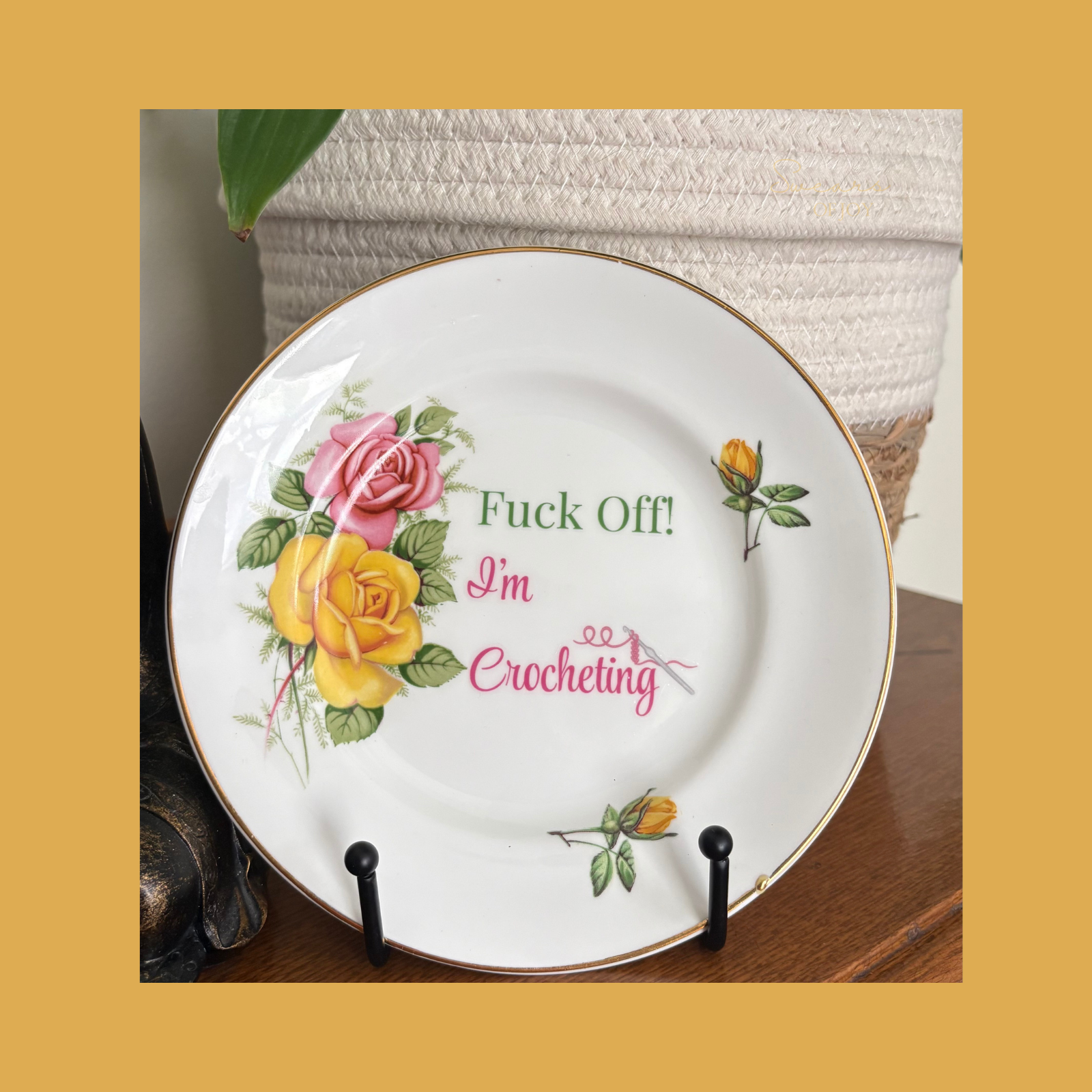 Fuck Off! I’m Crocheting – Vintage Floral China Plate