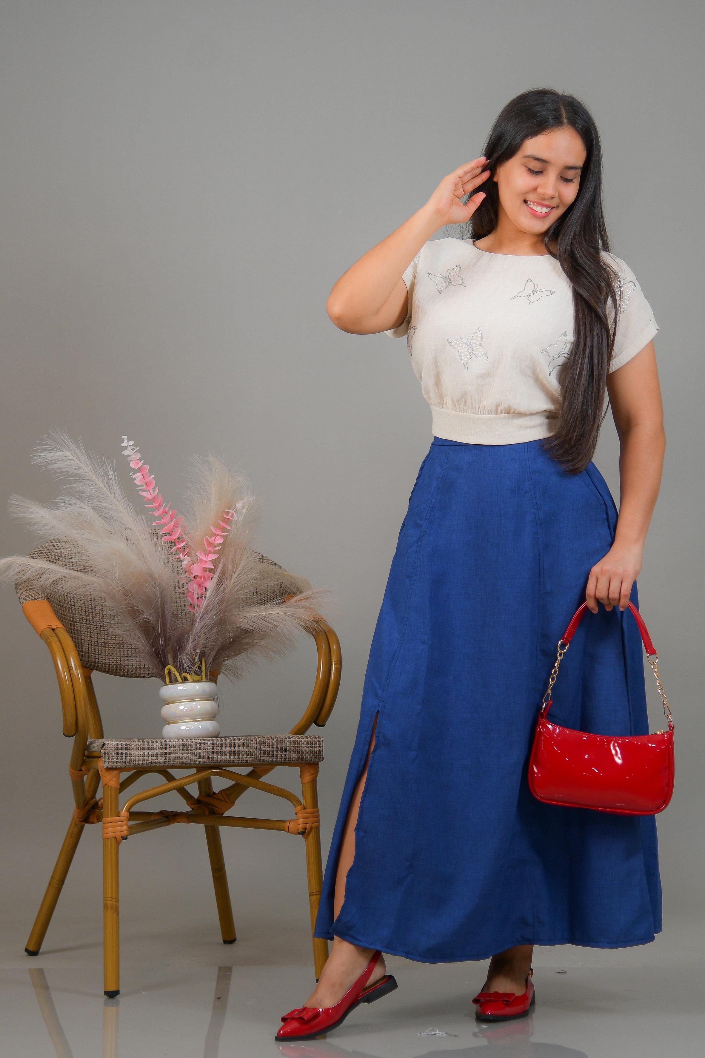 Ref 048 Falda larga elegante unicolor