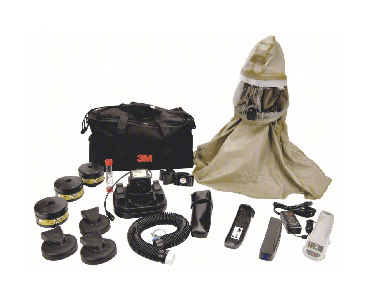NIOSH CBRN-approved Level-C Personal Protective Equipment featuring the 3M powered air-purifying respirator (PAPR) kit.