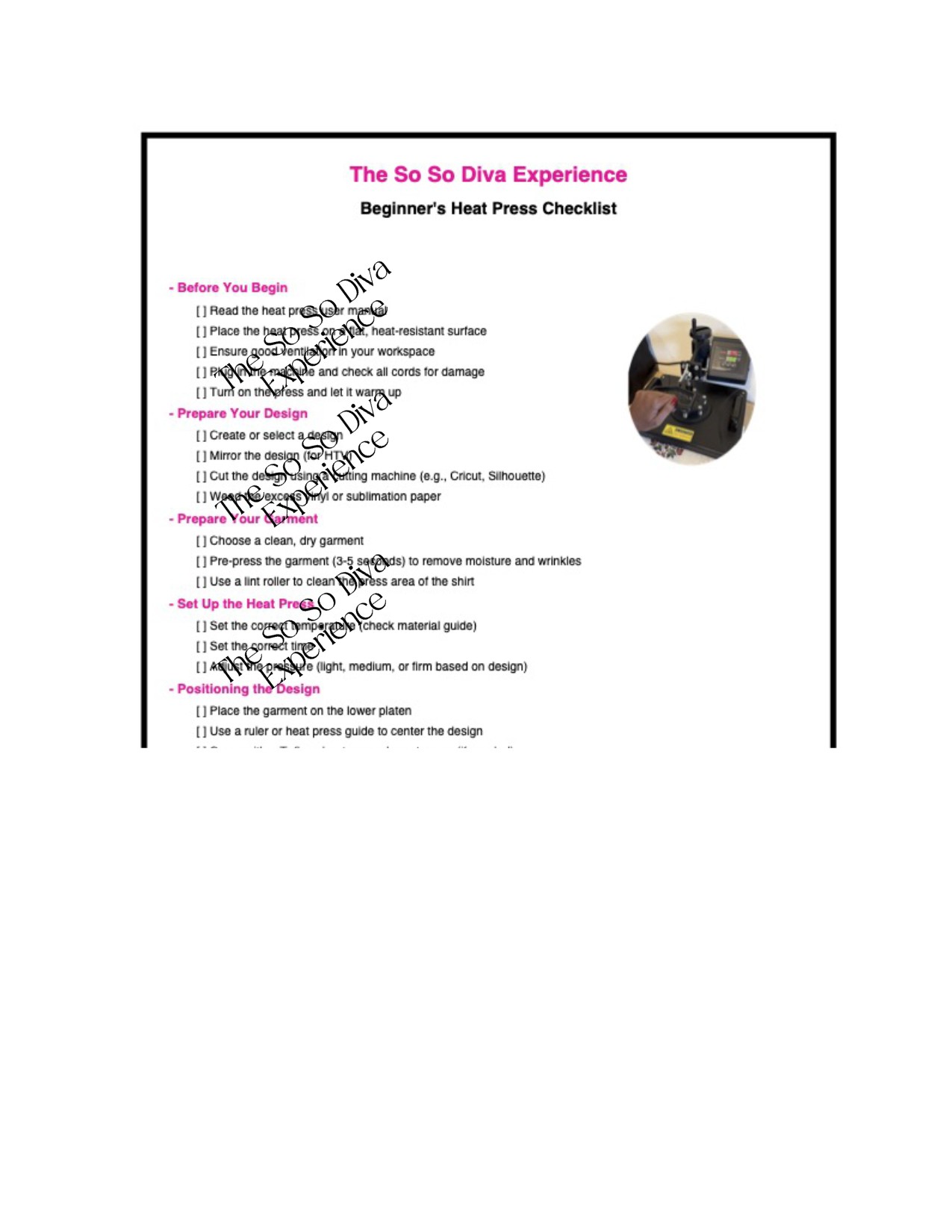 Heat Press Checklist 