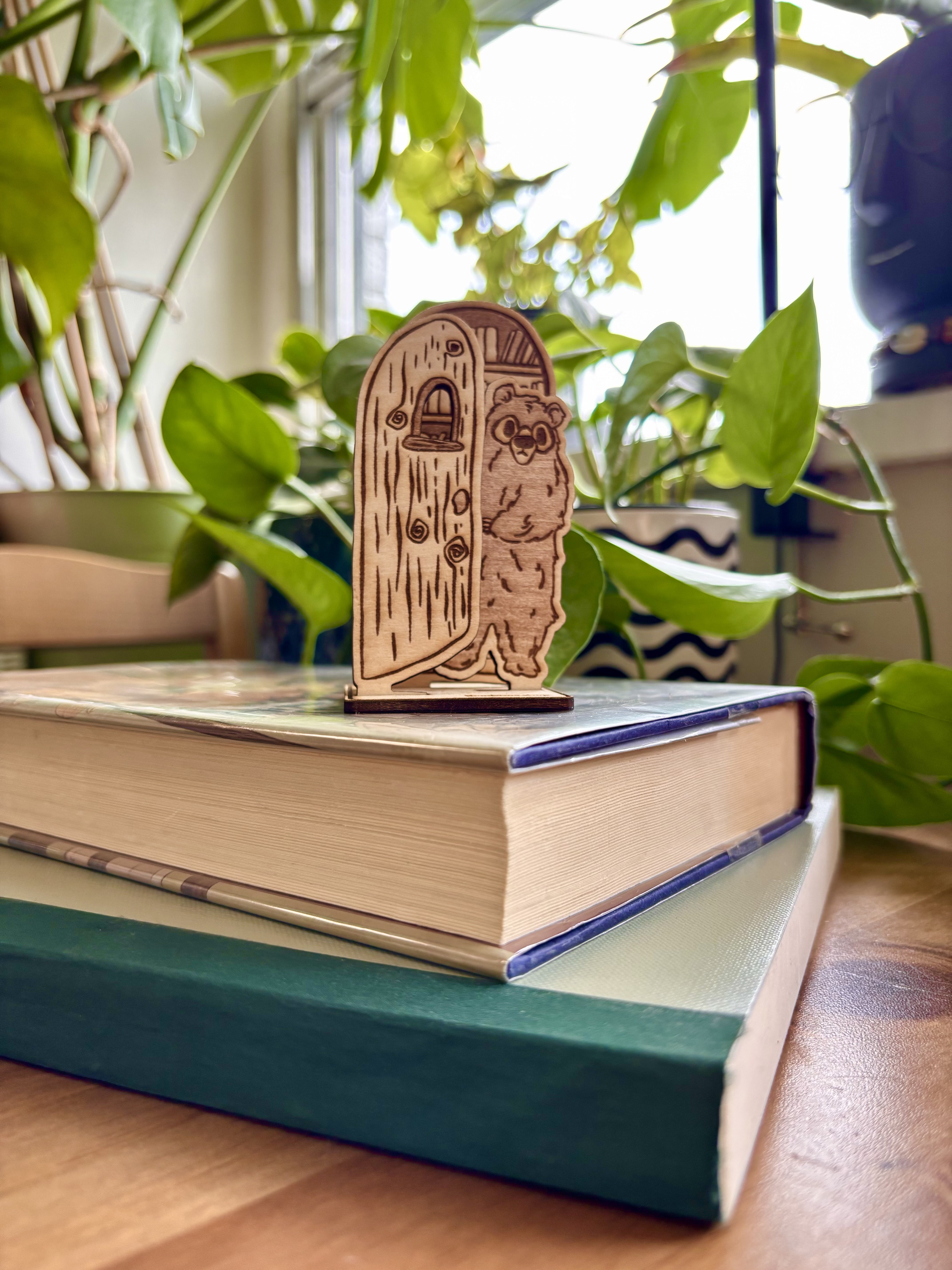 Bookish Bear at His Doorway