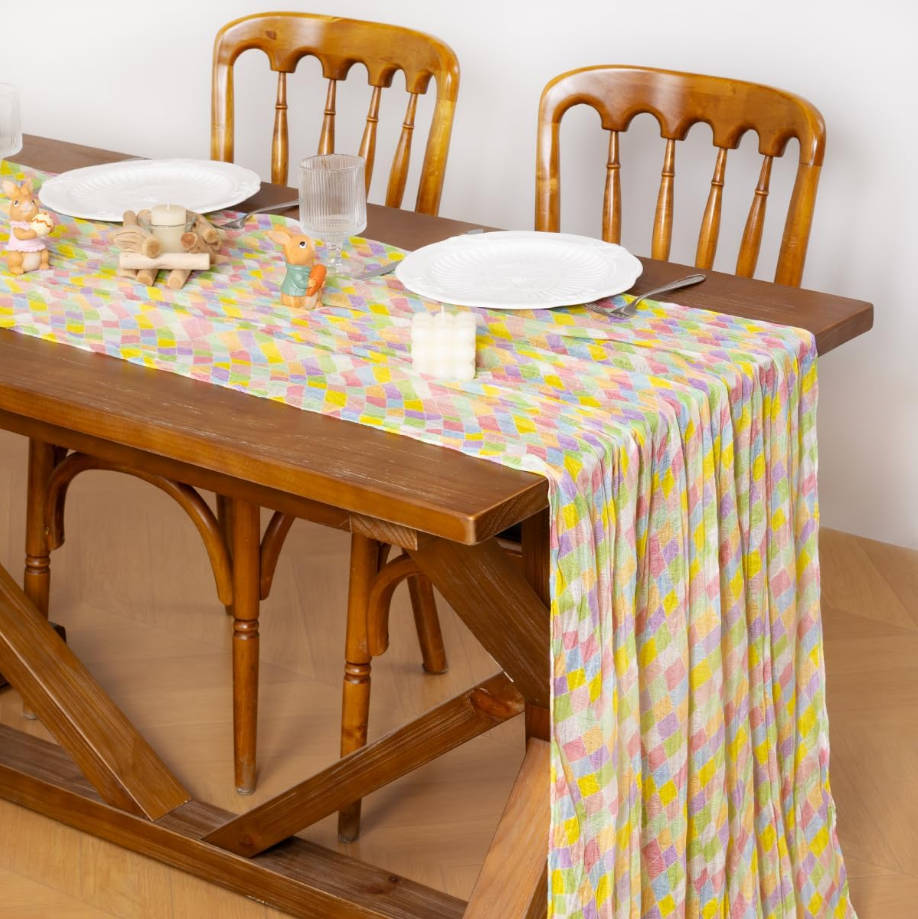 Summer Table Runner Diamond Cheesecloth Gauze 120 Inch Rustic Boho Cheese Cloth Runner for Wedding Party Baby Bridal Shower Decoration Holiday Home Decorations