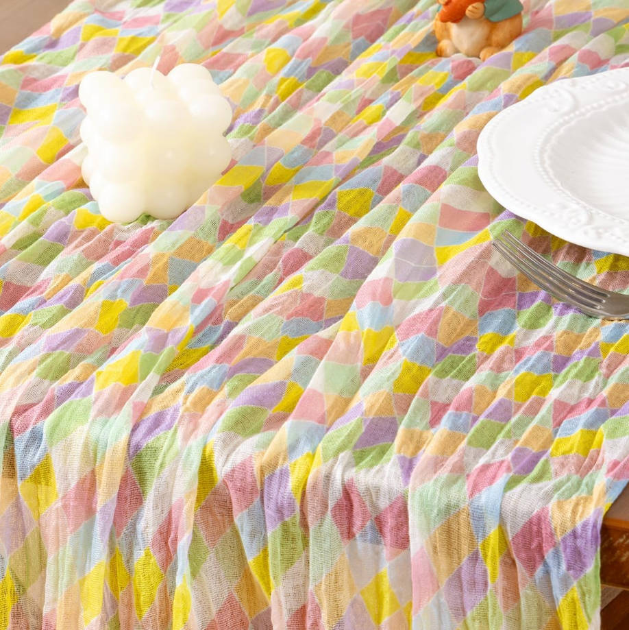 Summer Table Runner Diamond Cheesecloth Gauze 120 Inch Rustic Boho Cheese Cloth Runner for Wedding Party Baby Bridal Shower Decoration Holiday Home Decorations