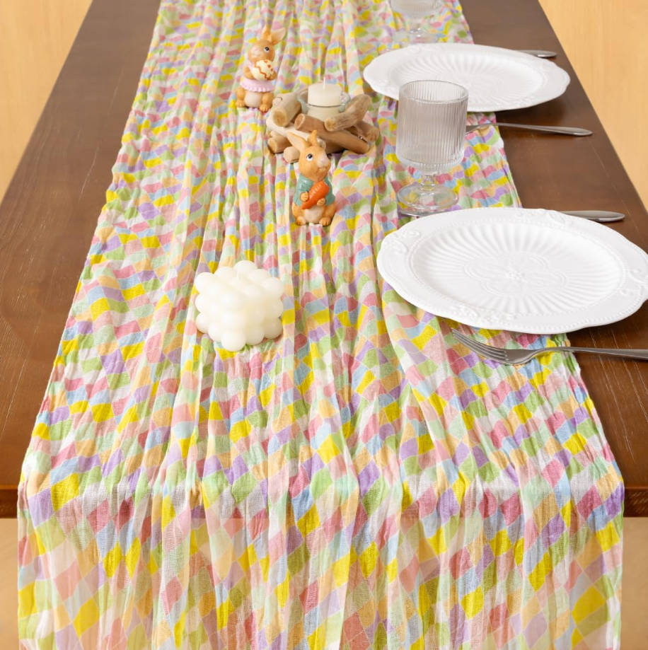Summer Table Runner Diamond Cheesecloth Gauze 120 Inch Rustic Boho Cheese Cloth Runner for Wedding Party Baby Bridal Shower Decoration Holiday Home Decorations