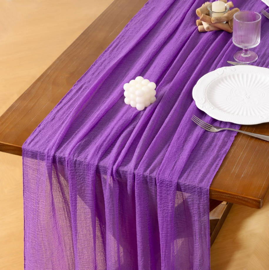Purple Summer Cheesecloth Table Runner Gauze 120 Inch Rustic Boho Cheese Cloth Runner for Wedding Party Baby Bridal Shower Centerpiece Decoration Holiday Home Decorations