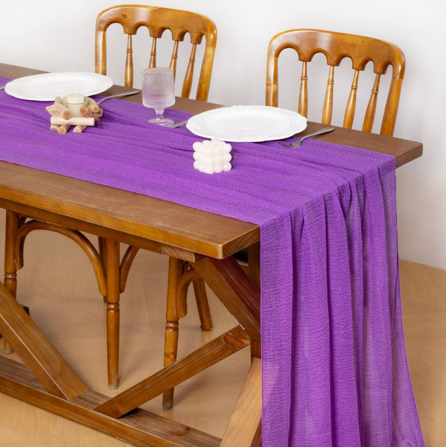 Purple Summer Cheesecloth Table Runner Gauze 120 Inch Rustic Boho Cheese Cloth Runner for Wedding Party Baby Bridal Shower Centerpiece Decoration Holiday Home Decorations