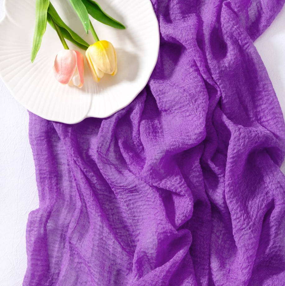 Purple Summer Cheesecloth Table Runner Gauze 120 Inch Rustic Boho Cheese Cloth Runner for Wedding Party Baby Bridal Shower Centerpiece Decoration Holiday Home Decorations