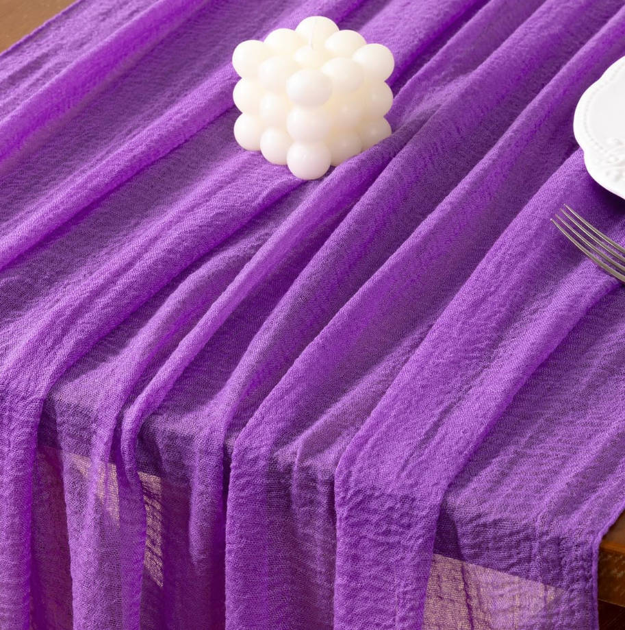 Purple Summer Cheesecloth Table Runner Gauze 120 Inch Rustic Boho Cheese Cloth Runner for Wedding Party Baby Bridal Shower Centerpiece Decoration Holiday Home Decorations
