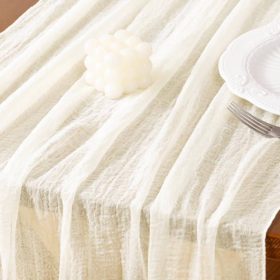Ivory White Cheesecloth Table Runner Summer Gauze 120 Inch Rustic Boho Cheese Cloth Runner for Wedding Party Baby Bridal Shower Centerpiece Decoration Holiday Home Decorations