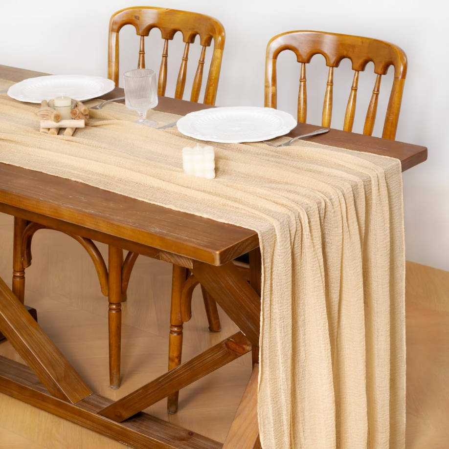  Beige Cheesecloth Table Runner Summer Gauze 120 Inch Rustic Boho Cheese Cloth Runner for Wedding Party Baby Bridal Shower Centerpiece Decoration Holiday Home Decorations