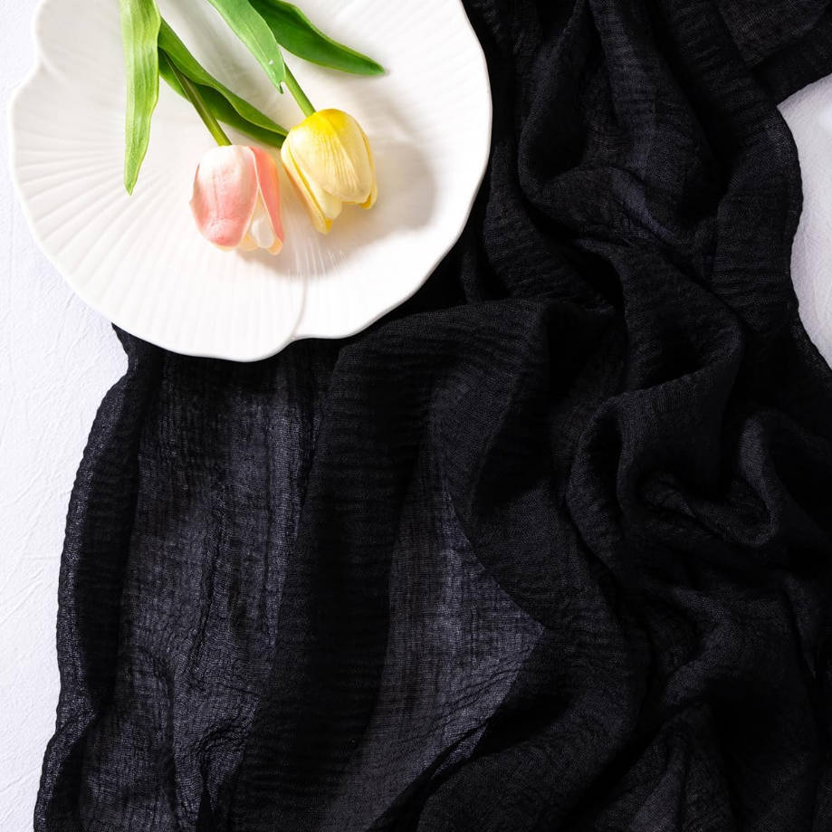 Black Cheesecloth Table Runner Summer Gauze 120 Inch Rustic Boho Cheese Cloth Runner for Wedding Party Baby Bridal Shower Centerpiece Decoration Holiday Home Decorations