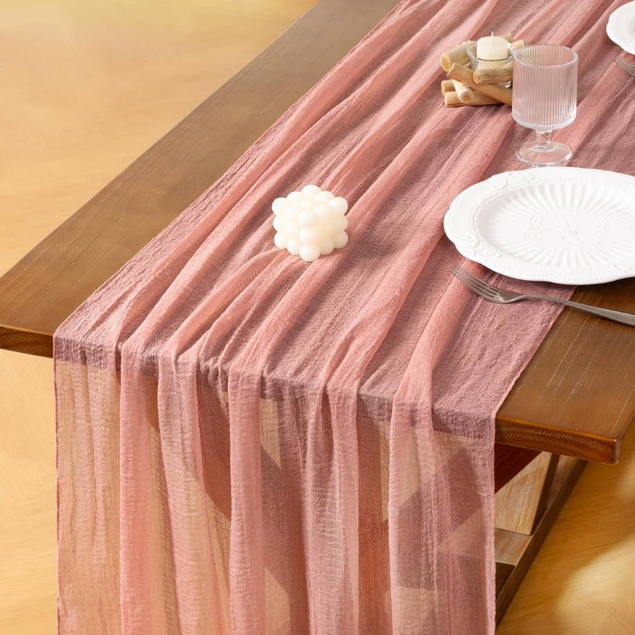 Cheesecloth Table Runner Rose Gold Summer Gauze 120 Inch Rustic Boho Cheese Cloth Runner for Wedding Party Baby Bridal Shower Centerpiece Decoration Holiday Home Decorations