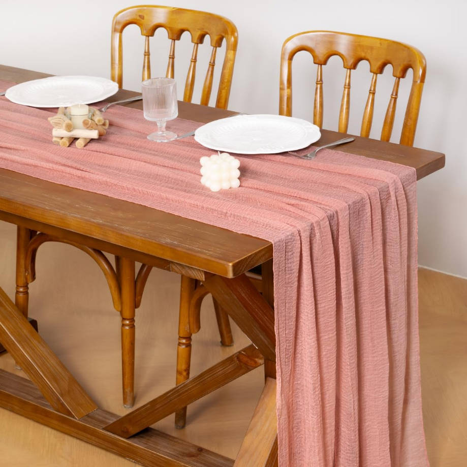 Cheesecloth Table Runner Rose Gold Summer Gauze 120 Inch Rustic Boho Cheese Cloth Runner for Wedding Party Baby Bridal Shower Centerpiece Decoration Holiday Home Decorations