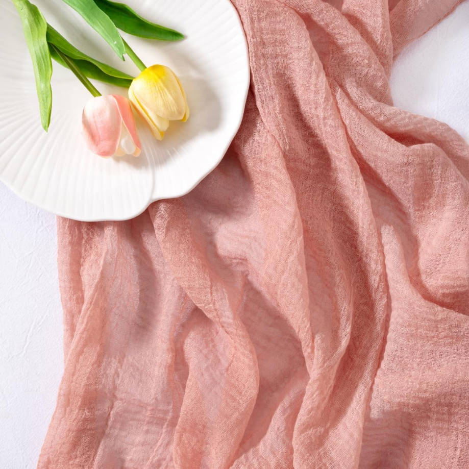 Cheesecloth Table Runner Rose Gold Summer Gauze 120 Inch Rustic Boho Cheese Cloth Runner for Wedding Party Baby Bridal Shower Centerpiece Decoration Holiday Home Decorations