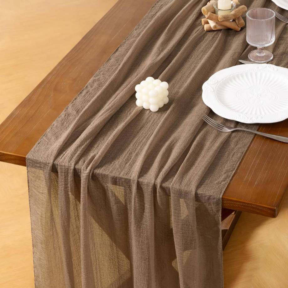 Cheesecloth Table Runner Coffee Summer Gauze 120 Inch Rustic Boho Cheese Cloth Runner for Wedding Party Baby Bridal Shower Centerpiece Decoration Holiday Home Decorations