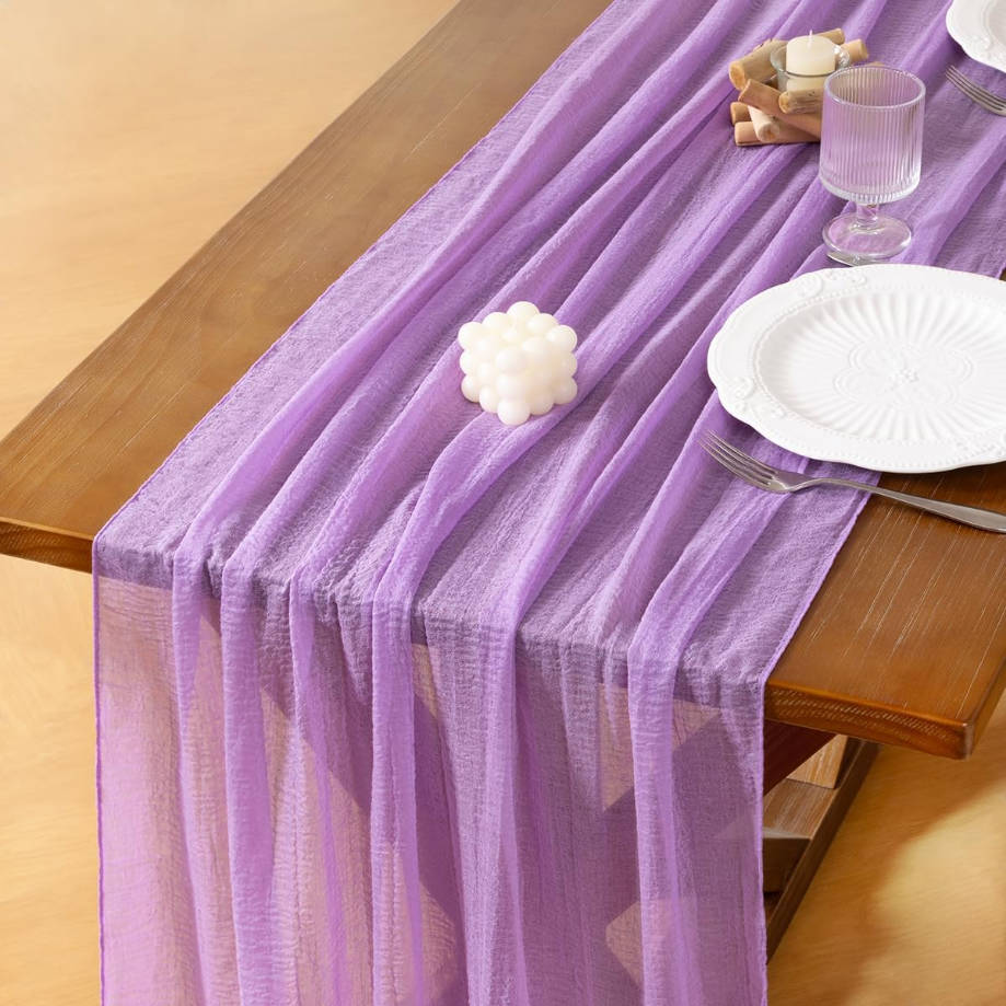 Lilac Purple Summer Cheesecloth Table Runner Gauze 120 Inch Rustic Boho Cheese Cloth Runner for Wedding Party Baby Bridal Shower Centerpiece Decoration Holiday Home Decorations