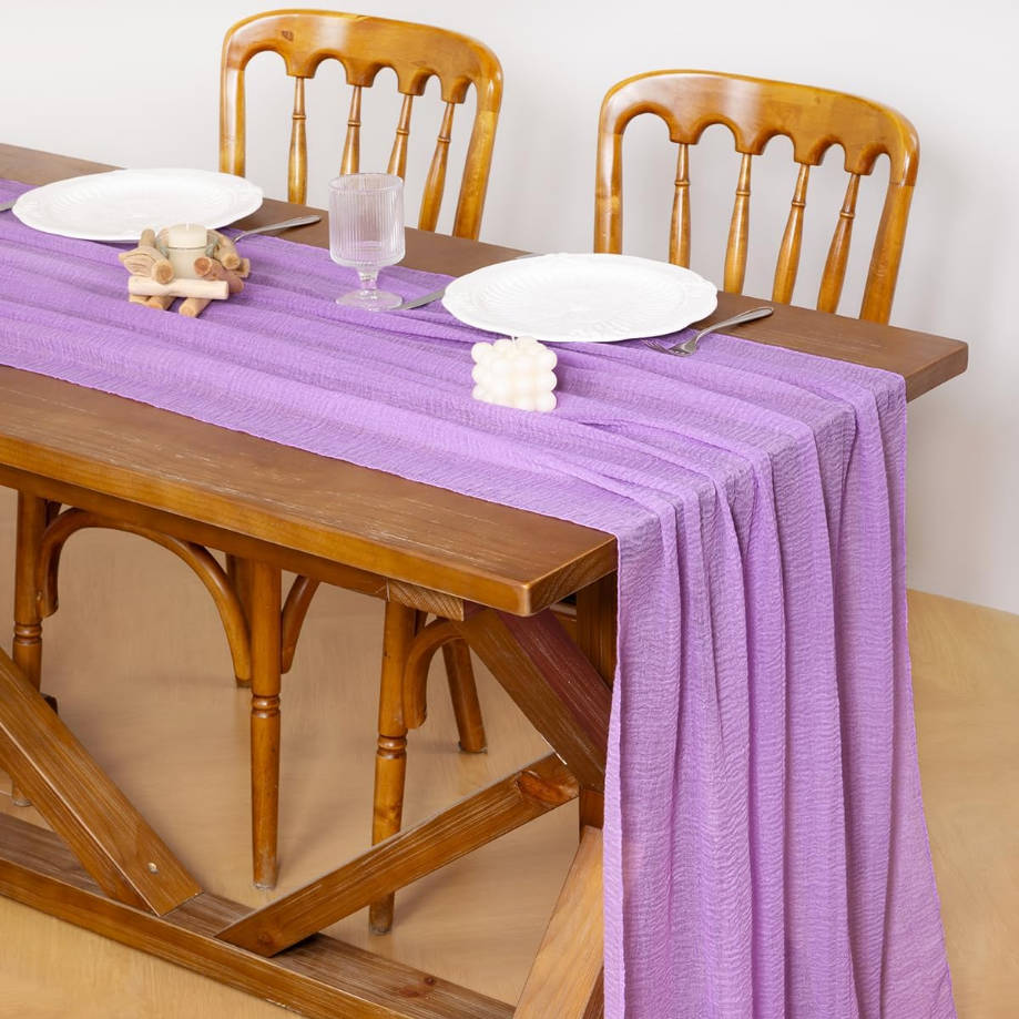 Lilac Purple Summer Cheesecloth Table Runner Gauze 120 Inch Rustic Boho Cheese Cloth Runner for Wedding Party Baby Bridal Shower Centerpiece Decoration Holiday Home Decorations