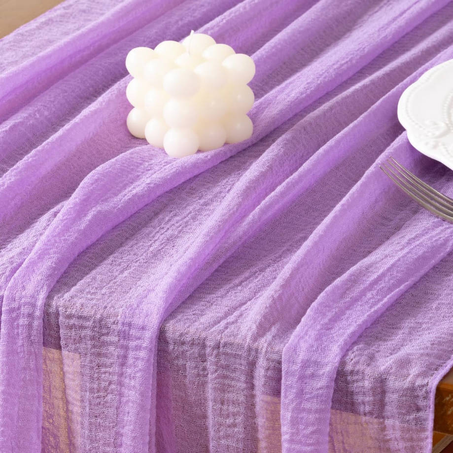 Lilac Purple Summer Cheesecloth Table Runner Gauze 120 Inch Rustic Boho Cheese Cloth Runner for Wedding Party Baby Bridal Shower Centerpiece Decoration Holiday Home Decorations