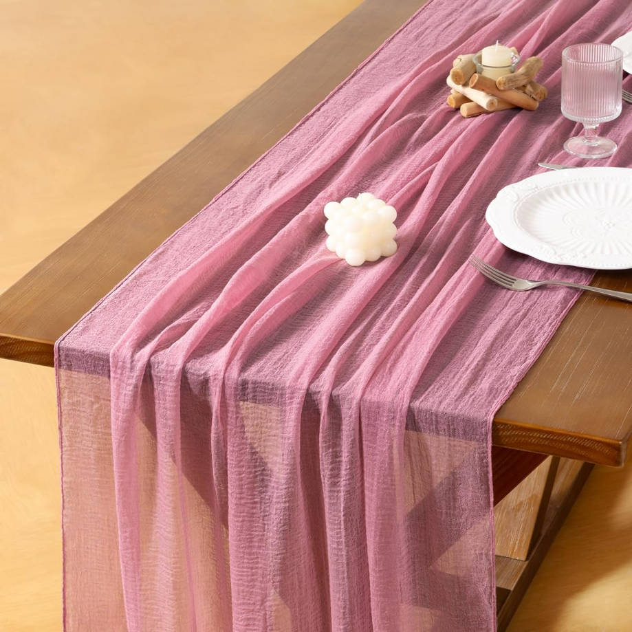 Cheesecloth Table Runner Mauve Summer Gauze 120 Inch Rustic Boho Cheese Cloth Runner for Wedding Party Baby Bridal Shower Centerpiece Decoration Holiday Home Decorations